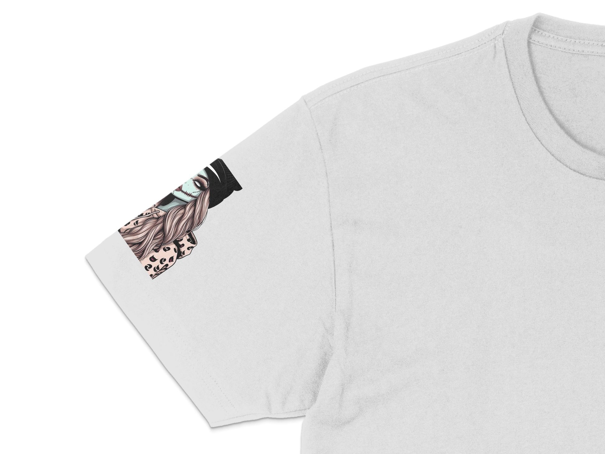 Women's White T-Shirt with Abstract Face Print, Artistic Graphic Tee, Casual Fashion Top, Unique Design Shirt