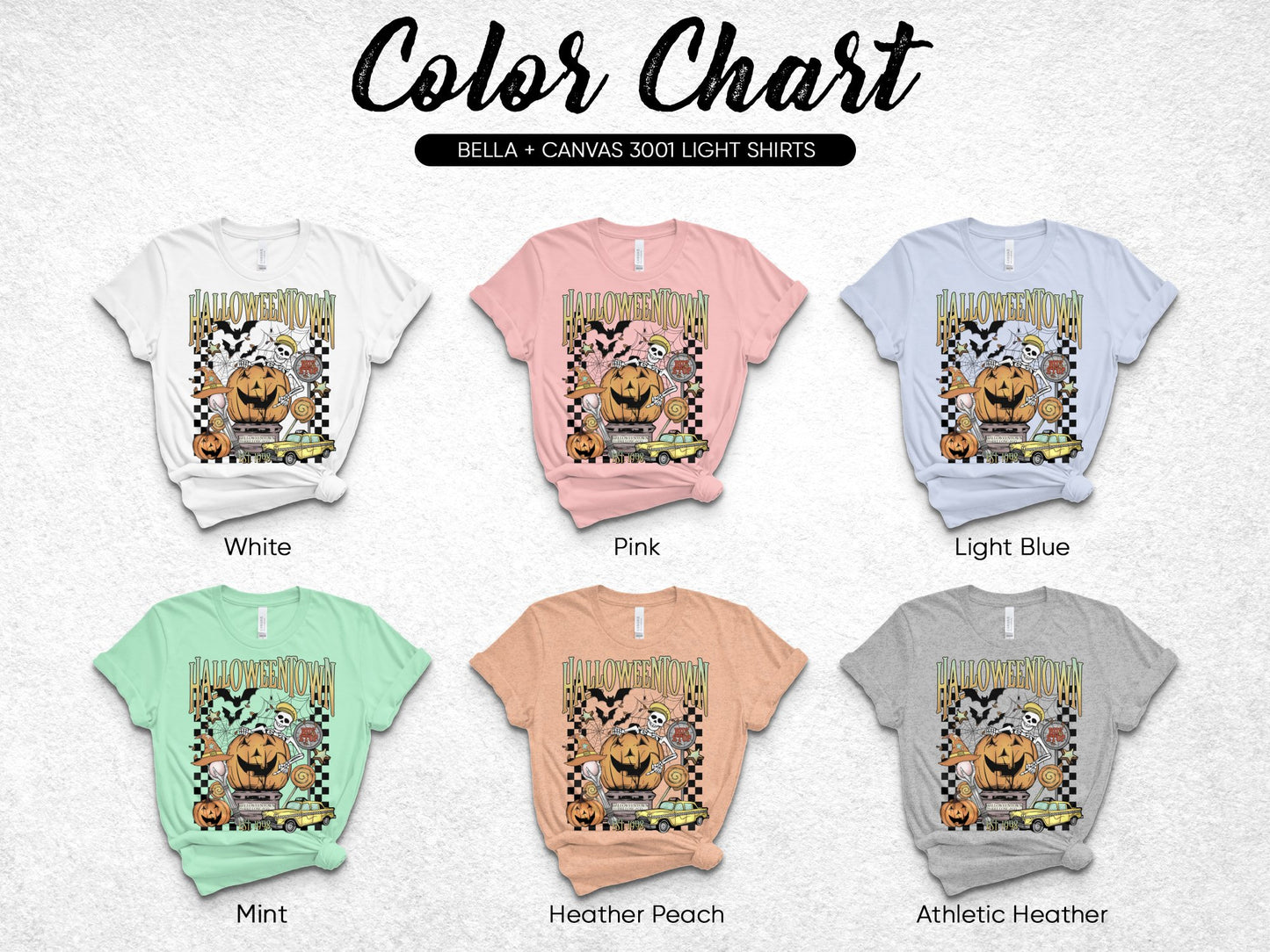 Halloween Cat T-Shirt, Bella Canvas 3001, Cute Fall Graphic Tee, Light Blue, Mint, Pink, White, Heather Peach Colors Available