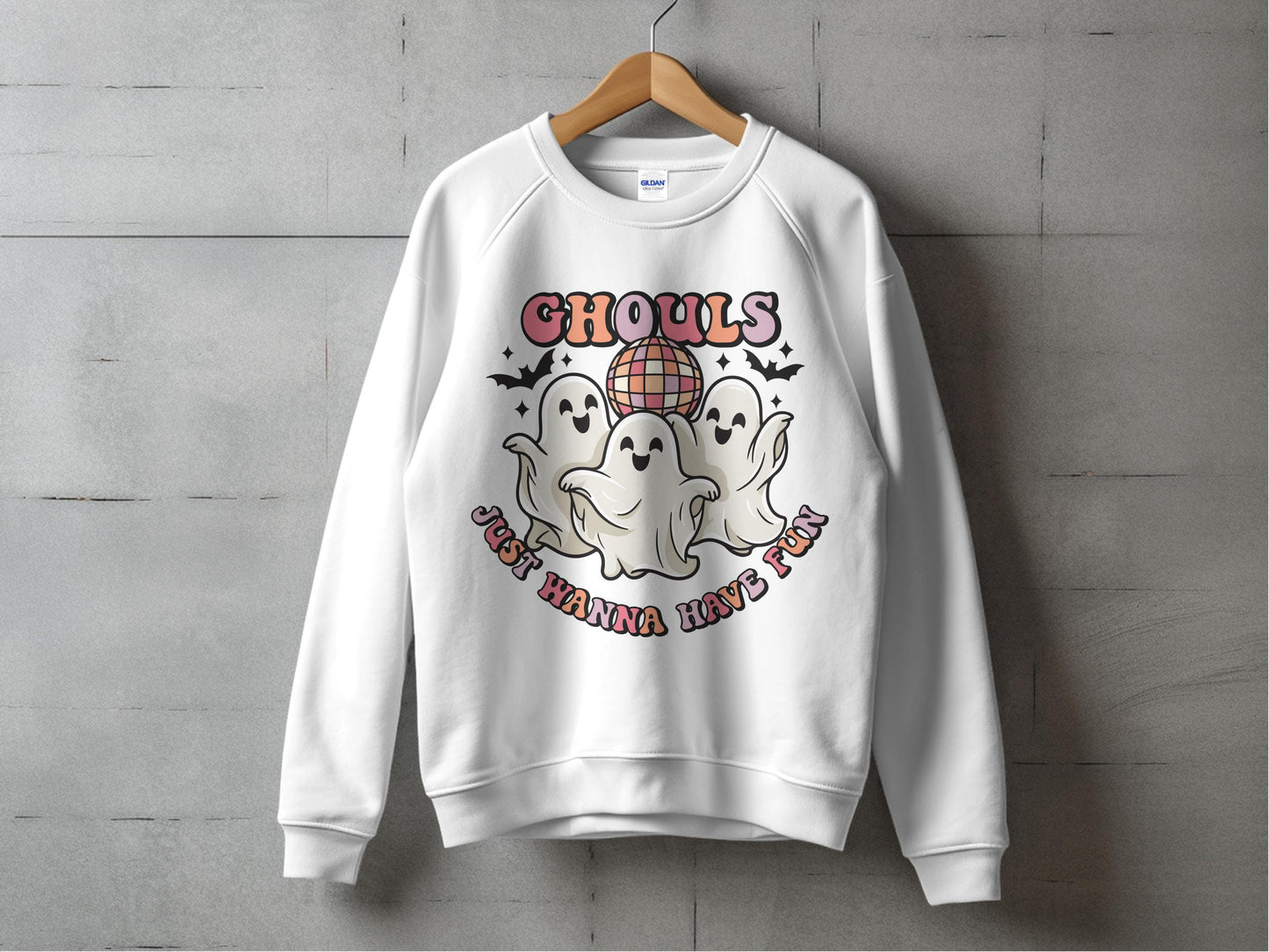 Cute Ghosts Sweatshirt, Ghoul Fun Graphic Pullover, Halloween Casual Outfit, Unisex Autumn Top