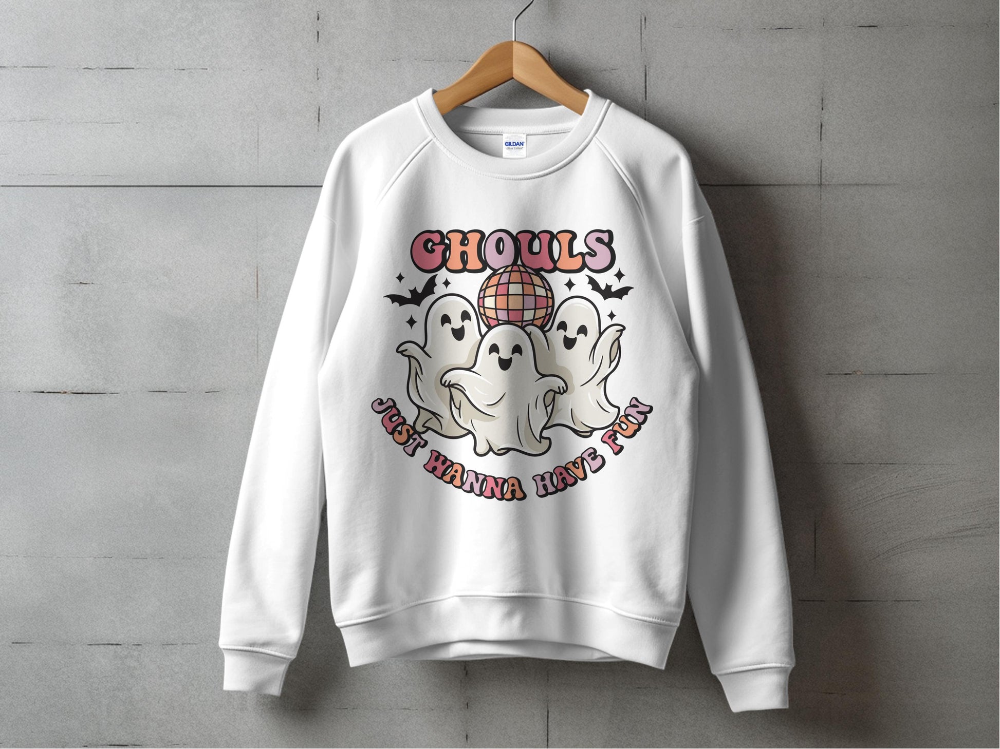Cute Ghosts Sweatshirt, Ghoul Fun Graphic Pullover, Halloween Casual Outfit, Unisex Autumn Top
