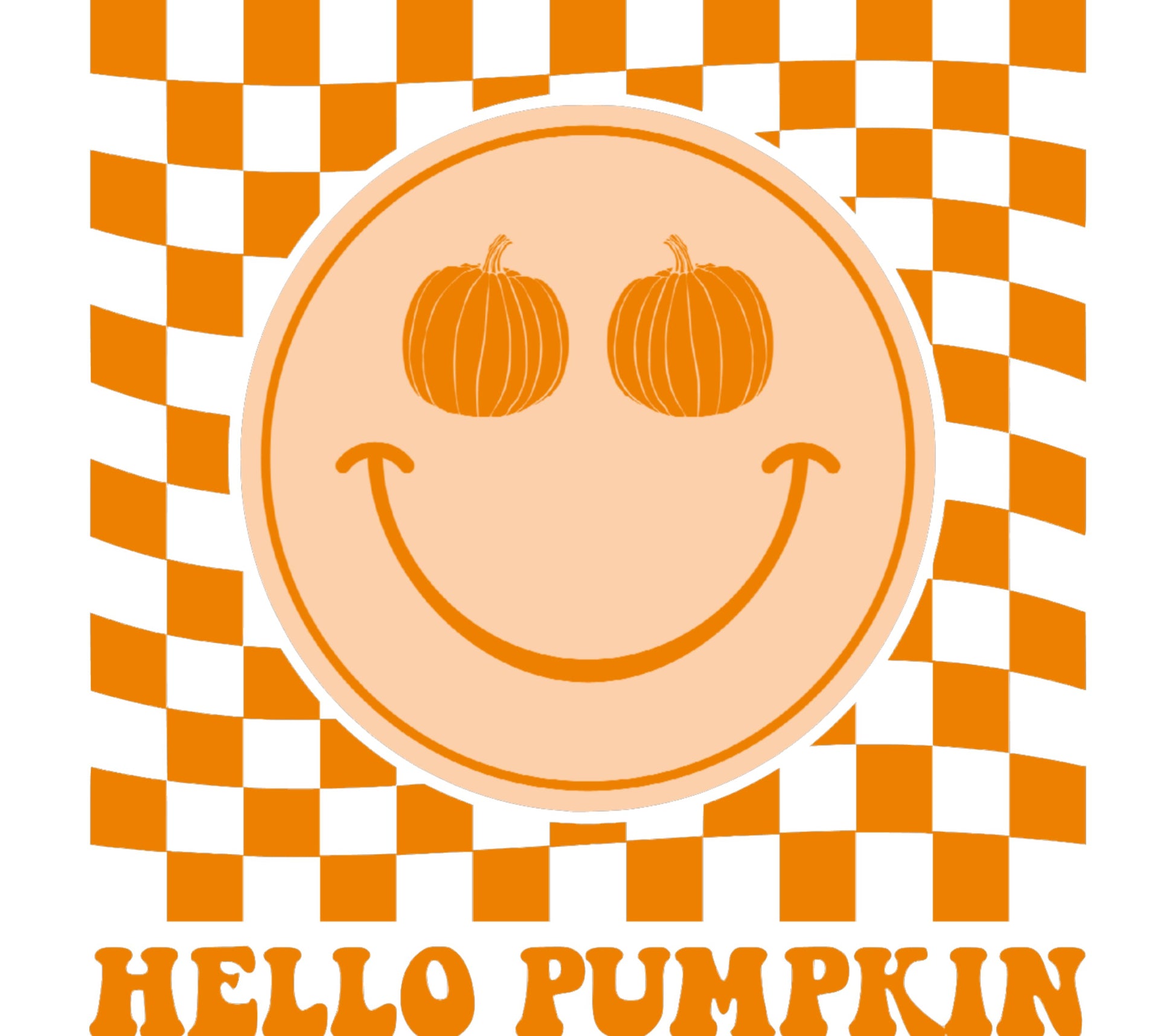 Hello Pumpkin Orange and White Checkered Fall Decor Smiley Face Pumpkins Wall Art