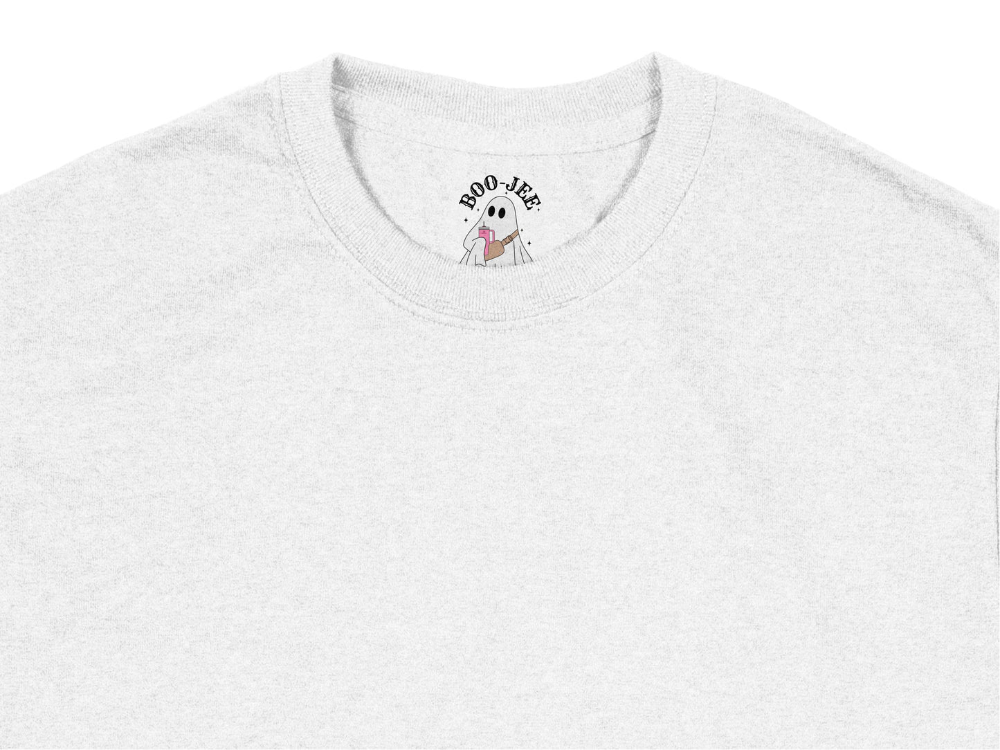 Boo Joe Ghost Dog Graphic T-Shirt, Cute Halloween Spooky Tee, Unisex Casual Top, Soft Cotton Fabric, Light Gray Color