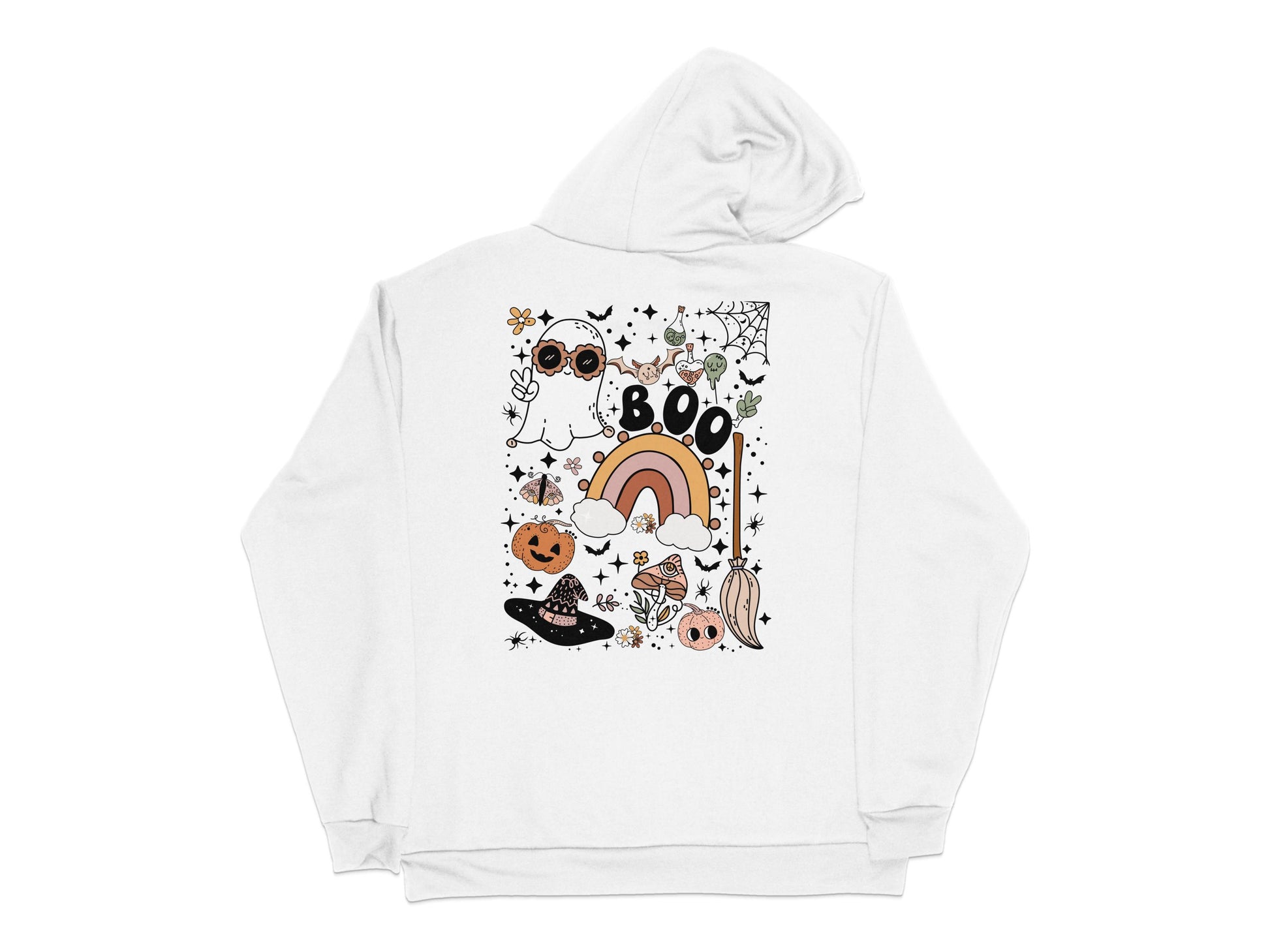 Cute Halloween Hoodie with Ghosts, Pumpkins, Rainbow Design for Fall Season