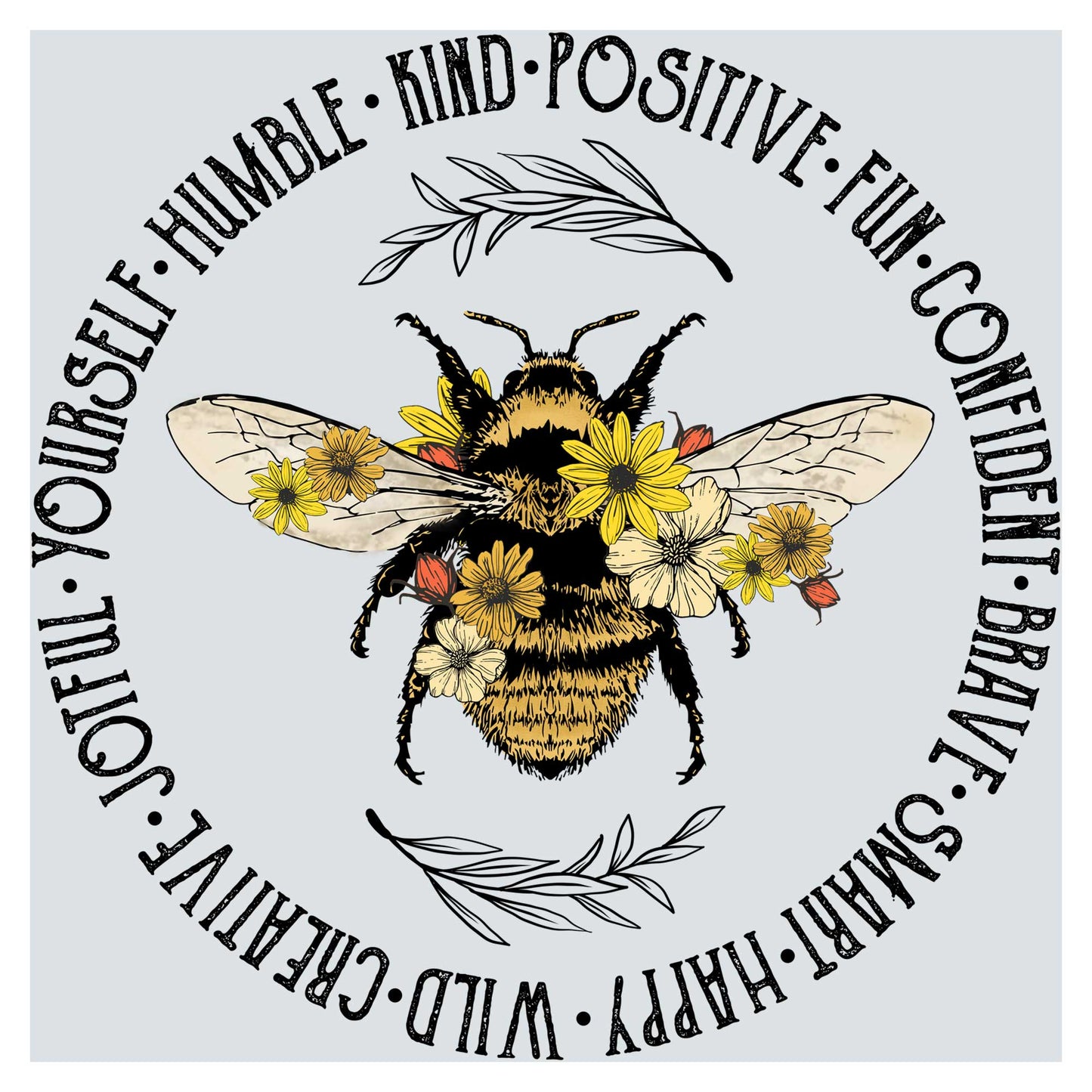 a drawing of a bee with flowers on it