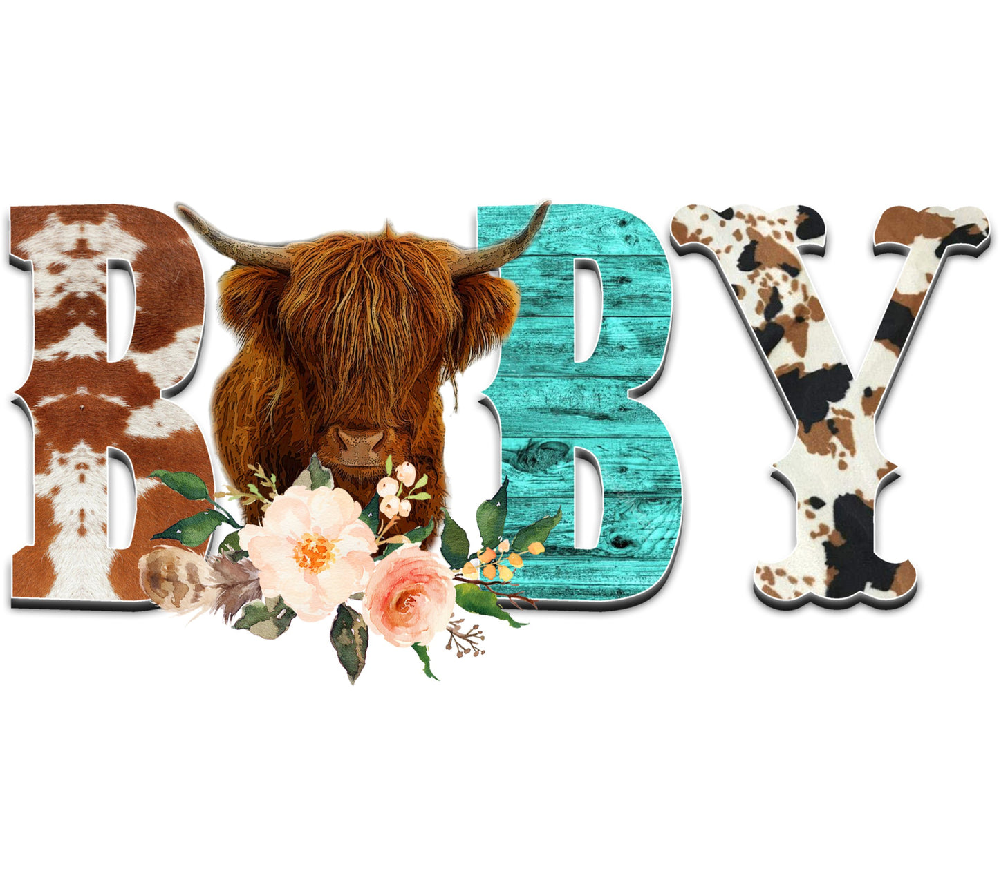 Rustic Farmhouse Decor, Highland Cow and Dalmatian Print, Wooden Baby Letters for Nursery Wall Art