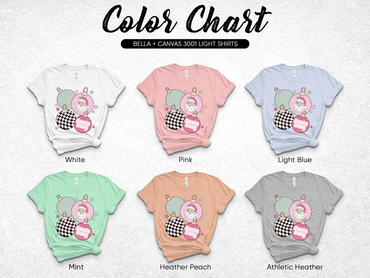 Bella Canvas 3001 Light Shirts, Cute Bear Design, Various Colors, T-Shirt Color Chart, Fashion Apparel