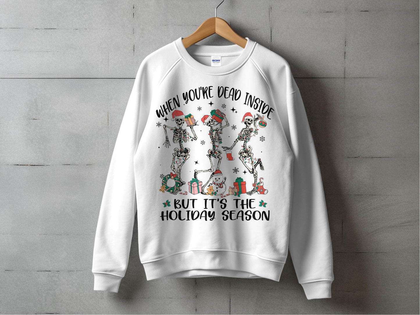 Funny Christmas Sweatshirt, Dead Inside Holiday Season, Ugly Christmas Sweater, Festive Winter Apparel, Unisex Adult Clothing