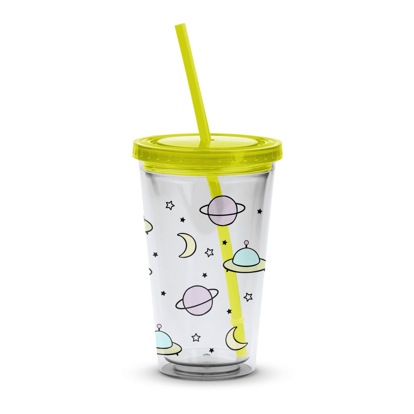Insulated Tumbler with Lid and Straw, Space Planets and Stars Design, Reusable Travel Cup