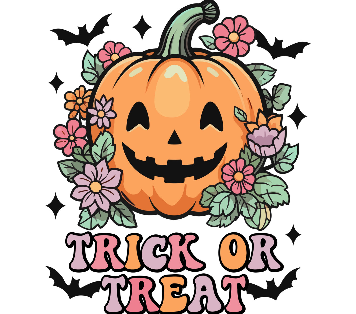 Halloween Pumpkin Sticker, Trick or Treat Floral Decal, Autumn Seasonal Decor, Cute Jack-o-Lantern Design