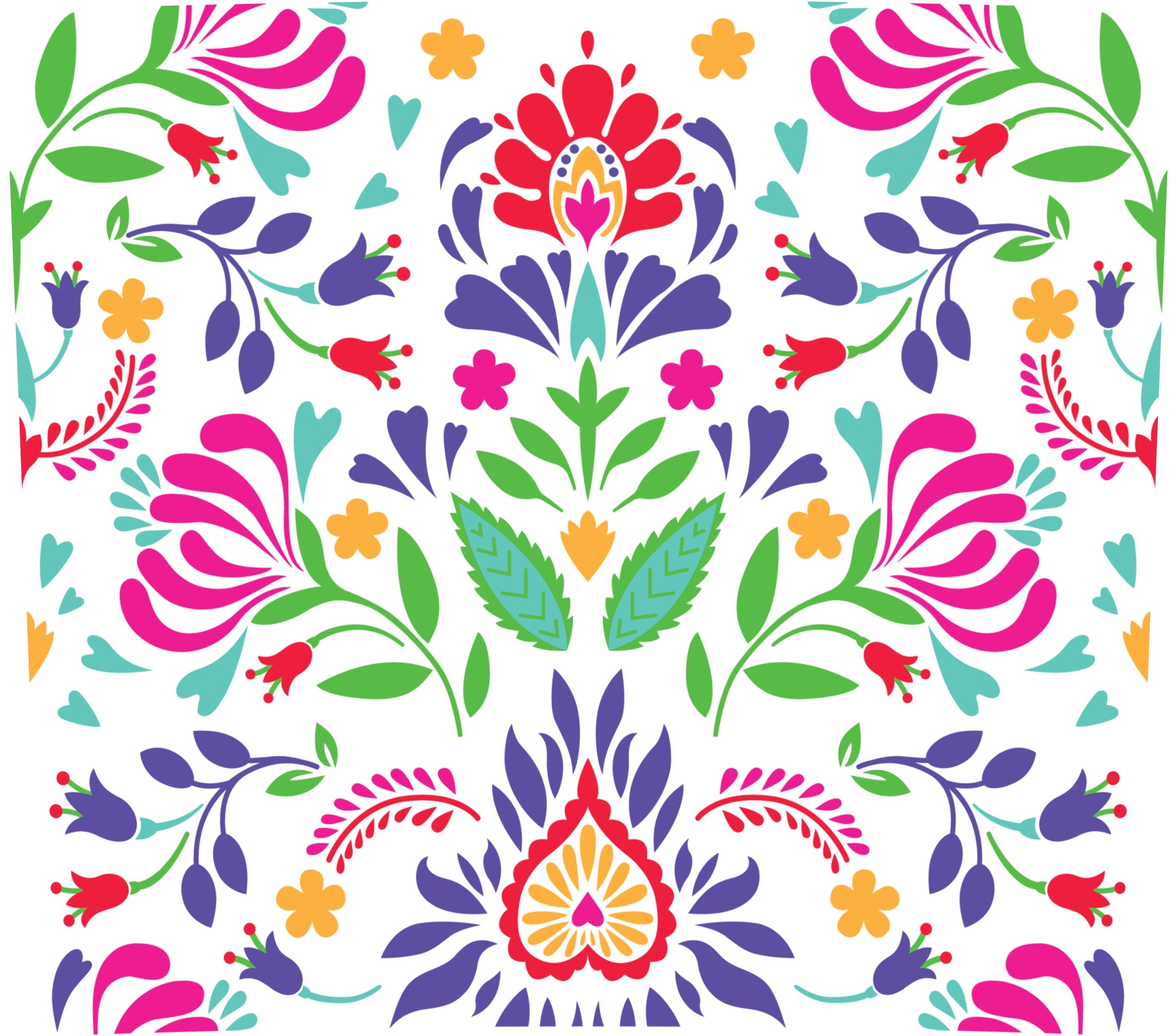 Colorful Floral Pattern Fabric, Bright Symmetrical Flower Print, Vibrant Textile Design for Crafts and Apparel