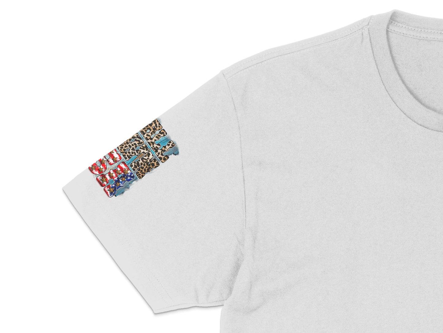 White T-Shirt with Colorful Abstract Pocket Design, Stylish Casual Wear, Unique Graphic Tee