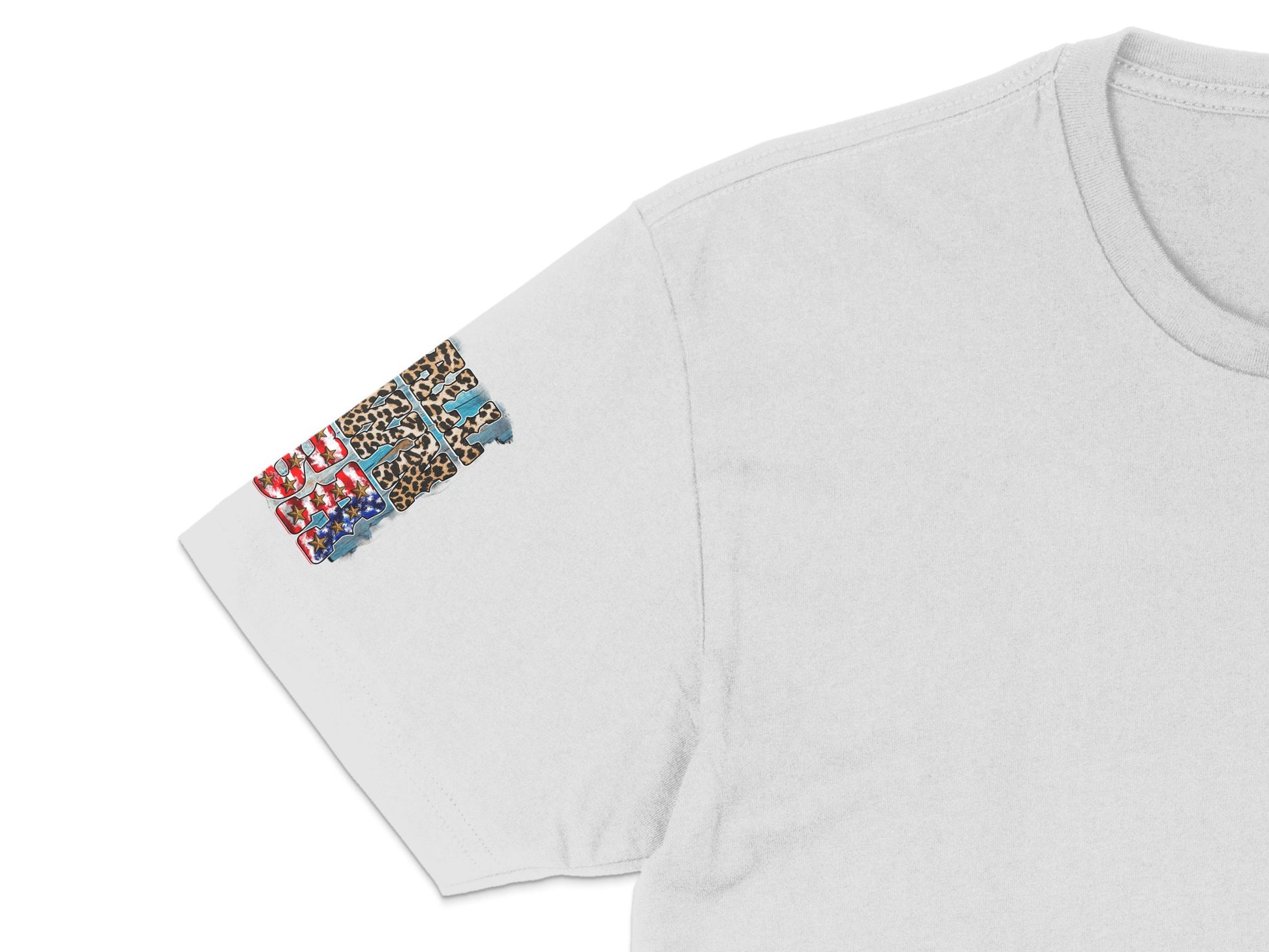 White T-Shirt with Colorful Abstract Pocket Design, Stylish Casual Wear, Unique Graphic Tee
