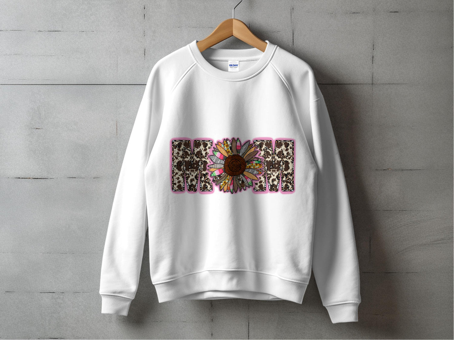 White Sweatshirt with Floral Print, Pink Accents, Sunflower Design, Casual Pullover, Unisex Fashion