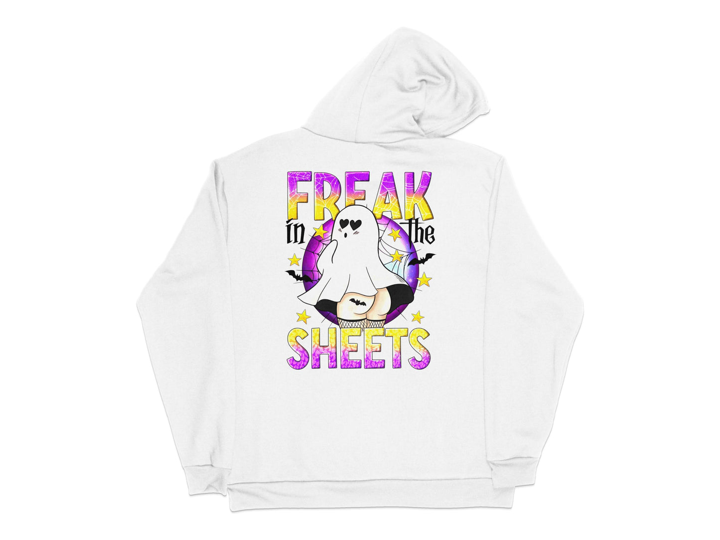 Freak in the Sheets Hoodie, Funny Unicorn Graphic, White Pullover, Casual Streetwear, Adult Humor Sweatshirt, Gift Idea