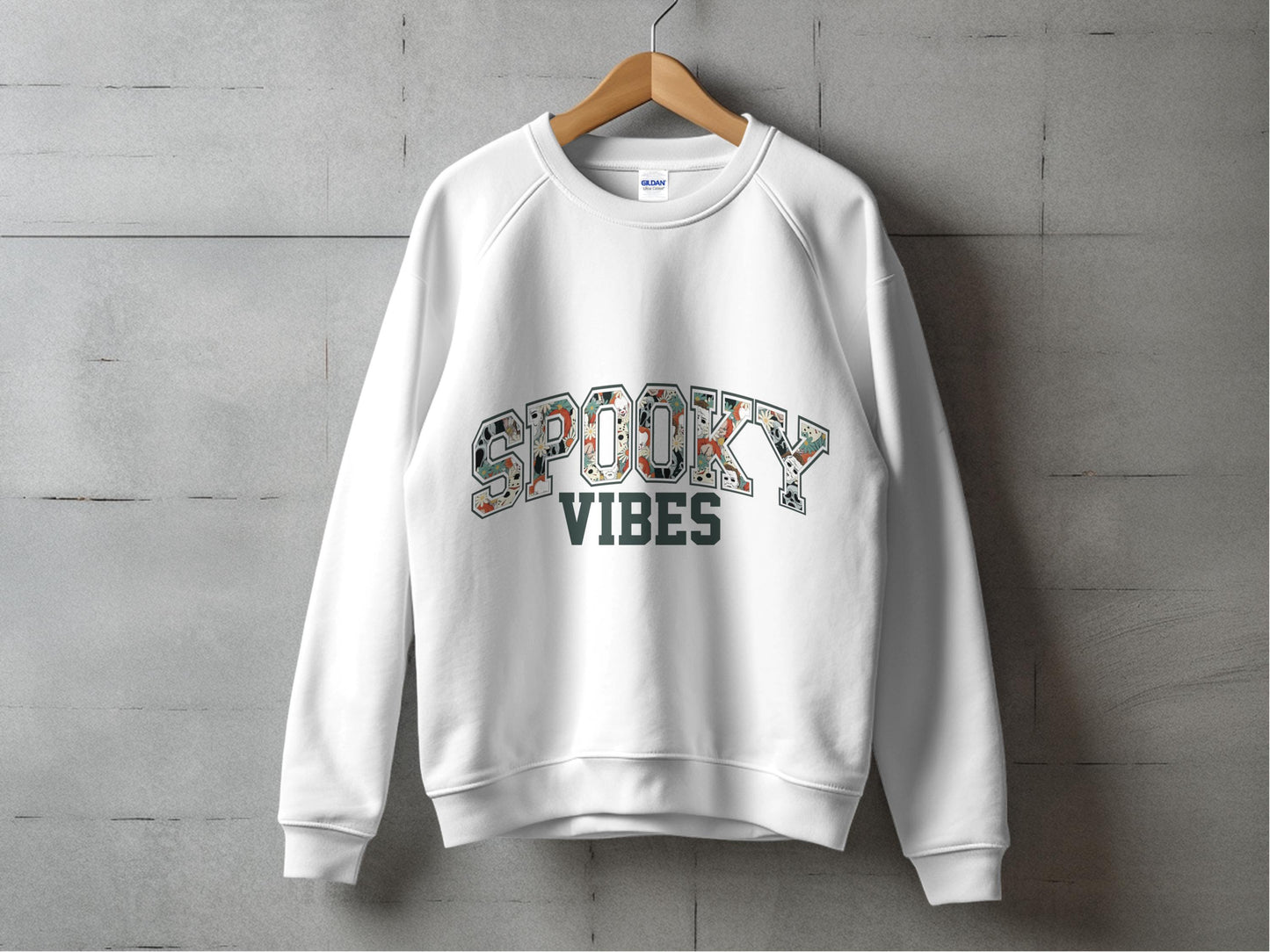 Spooky Vibes Sweatshirt, White Halloween Sweater, Fall Fashion, Unisex Pullover, Cozy Autumn Apparel