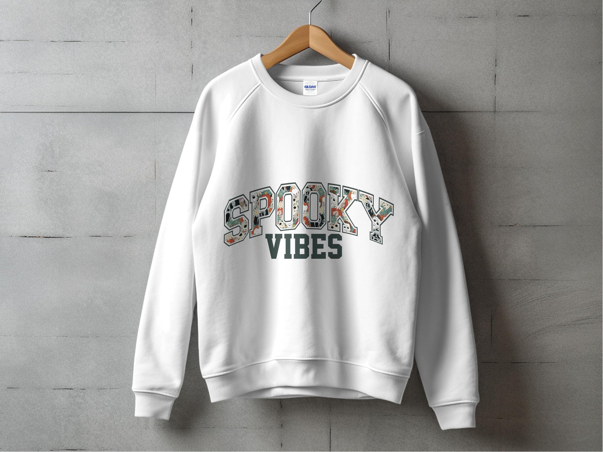 Spooky Vibes Sweatshirt, White Halloween Sweater, Fall Fashion, Unisex Pullover, Cozy Autumn Apparel