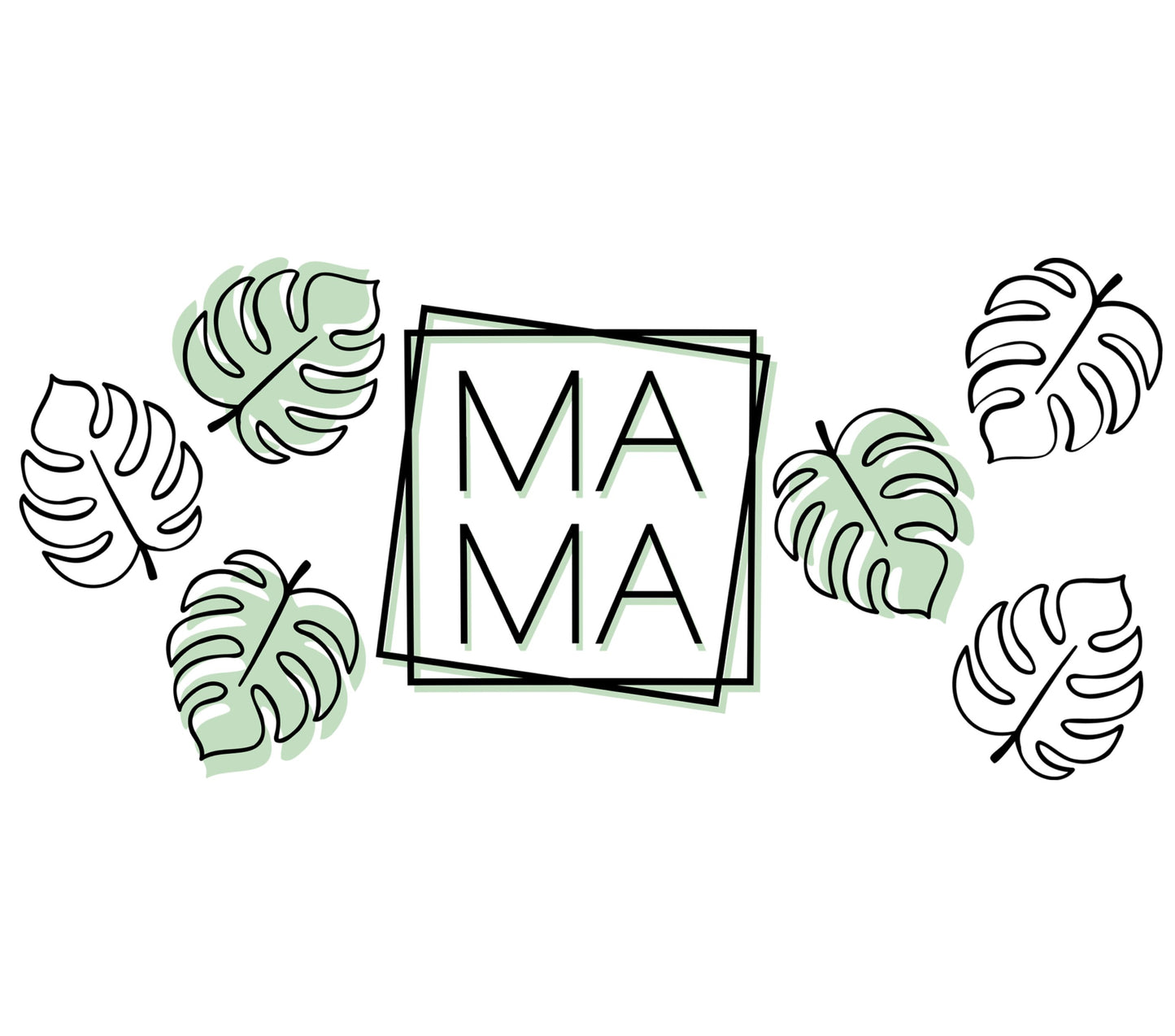 Tropical Mama Wall Art, Green Monstera Leaf Print, Modern Home Decor, Minimalist Typography Poster