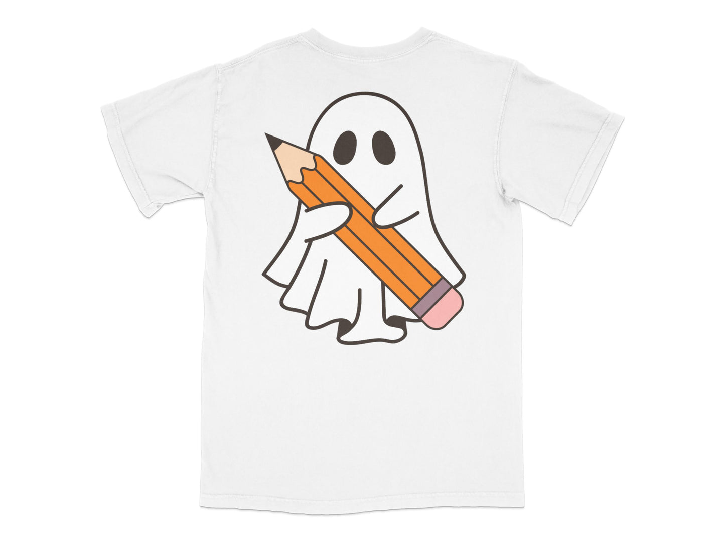 Kids Ghost T-Shirt with Cute Cartoon Pencil Drawing, Spooky Fun Graphic Tee, Casual Children's Wear for School and Halloween