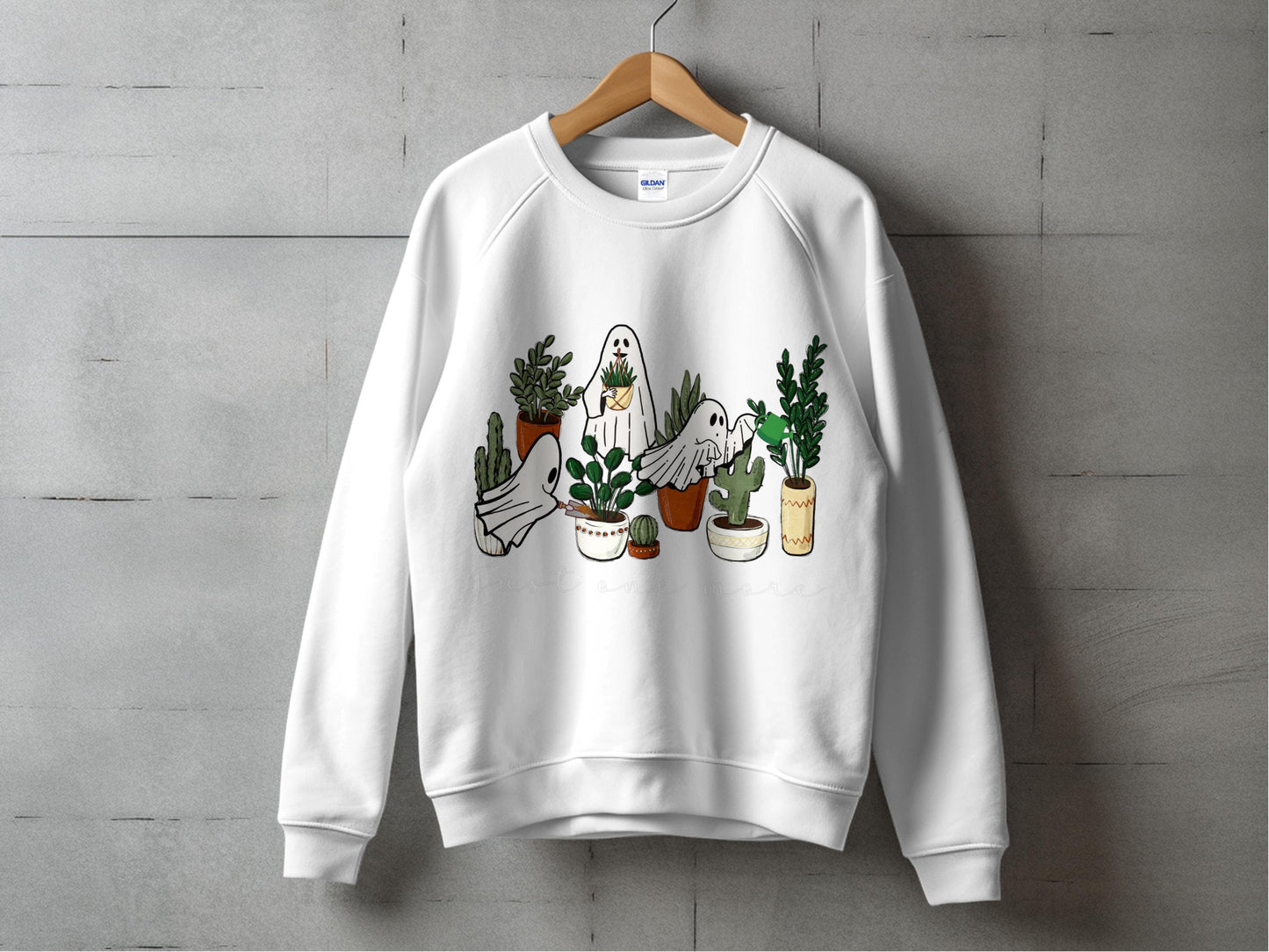 White Sweatshirt with Plant and Sloth Graphic Print, Unisex Casual Pullover Top