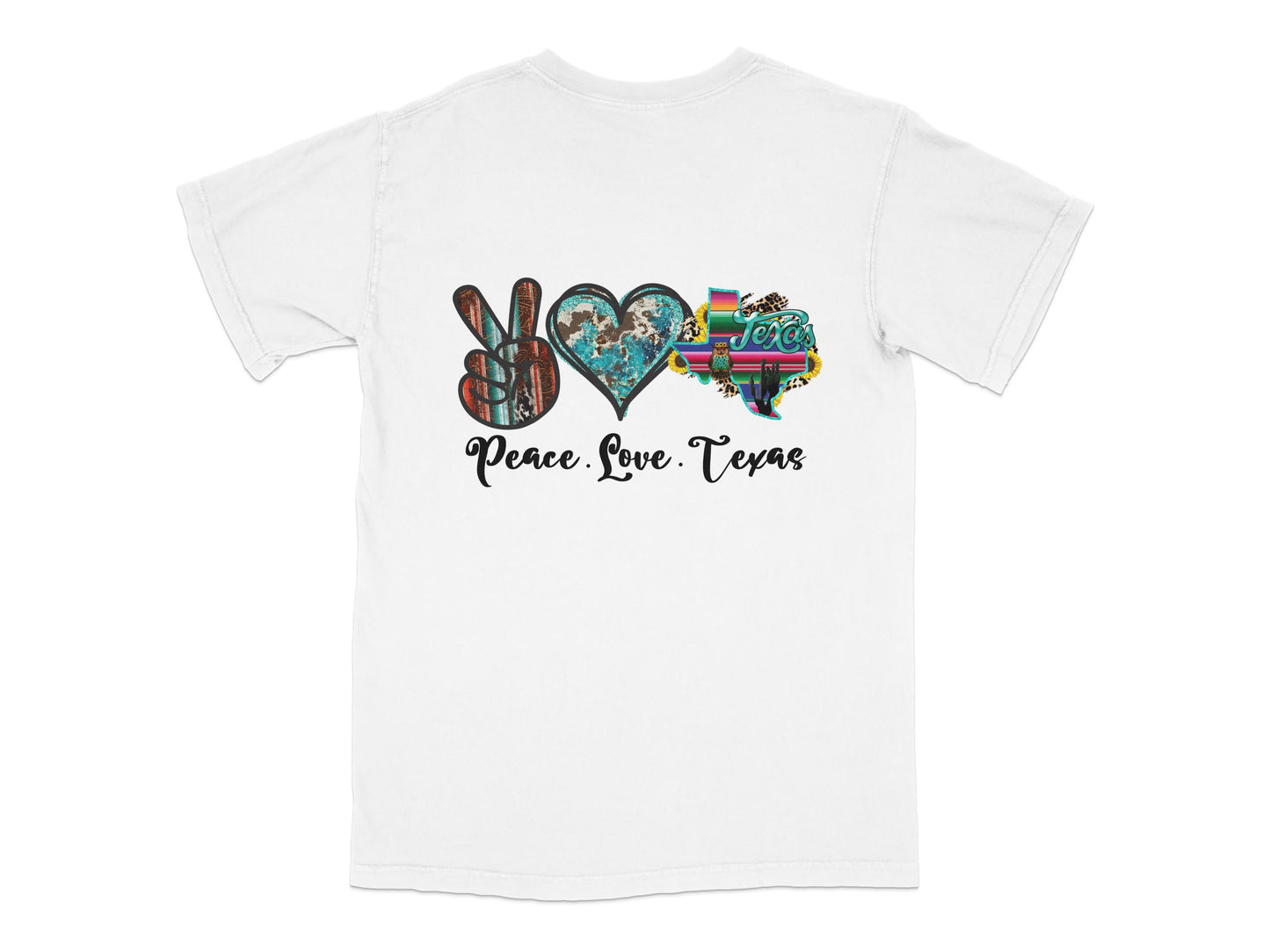 Peace Love Texas T-Shirt Heart Graphic Vintage Style Baseball Bat Guitar Map Tee