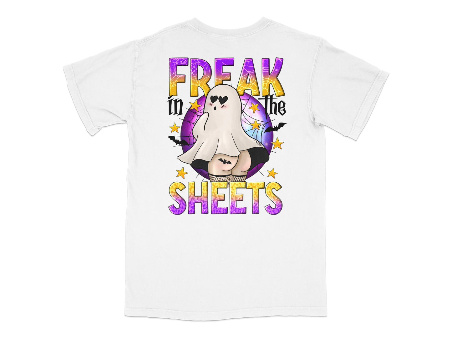 Funny Ghost T-Shirt, Freak in the Sheets Graphic Tee, Halloween Party Costume, Unisex Adult Clothing