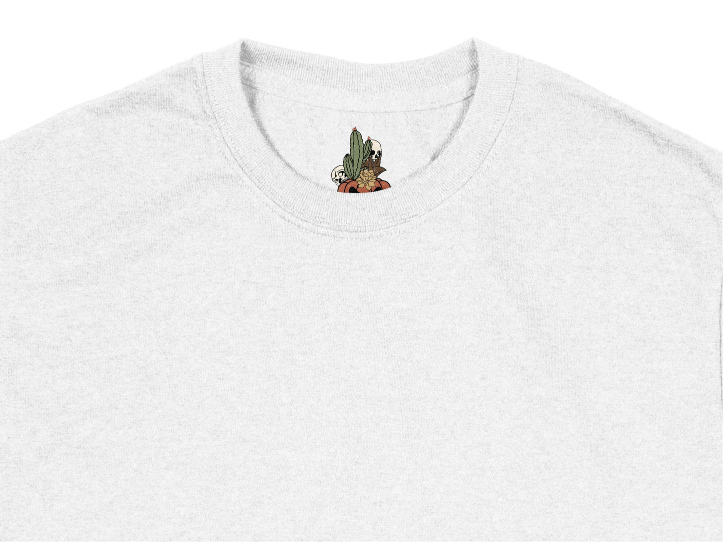 Grey Cotton T-Shirt with Cactus Embroidery, Unisex Casual Fit, Soft Eco-Friendly Fabric