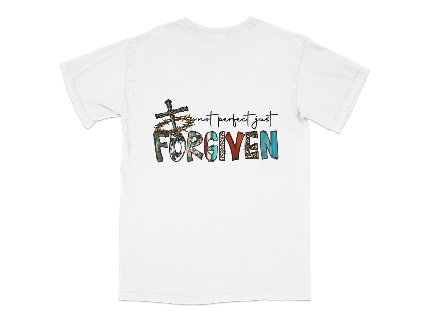 Christian T-Shirt Not Perfect Just Forgiven Cross Graphic Tee Religious Apparel