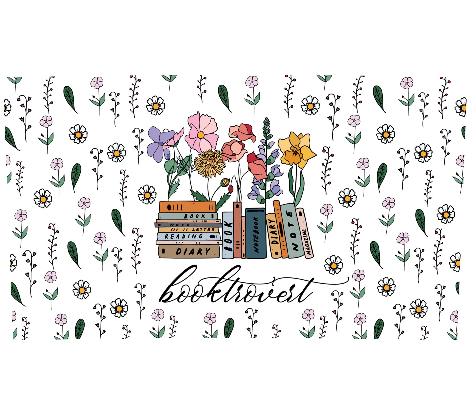 Floral Book Lover Tote Bag, Bookworm Gift, Literary Canvas Bag, Spring Flowers and Books Pattern, Reader's Shopping Tote