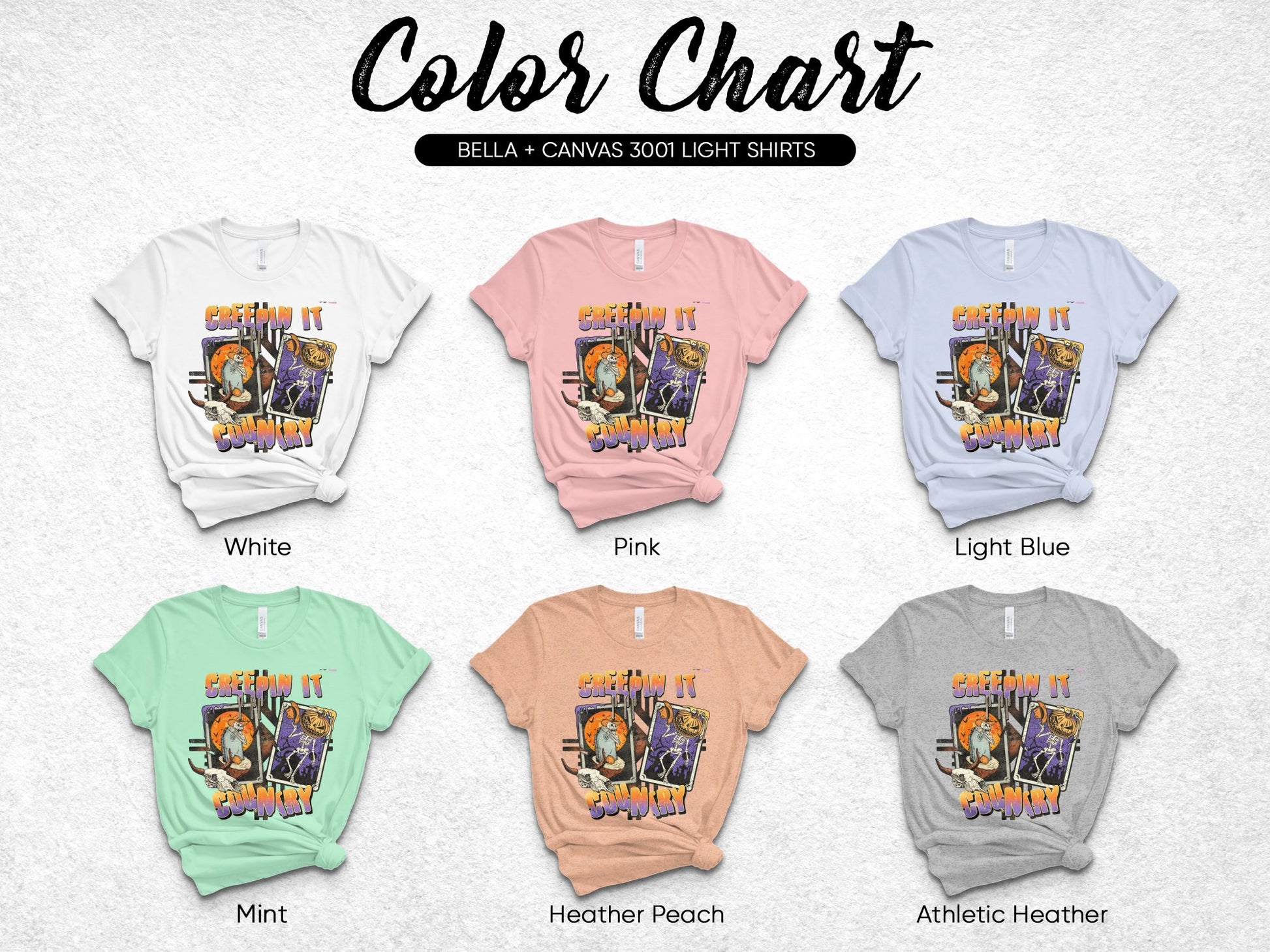 Colorful Graphic T-Shirts, Bella Canvas 3001, Light Casual Apparel, Variety Pack, Multiple Colors Available