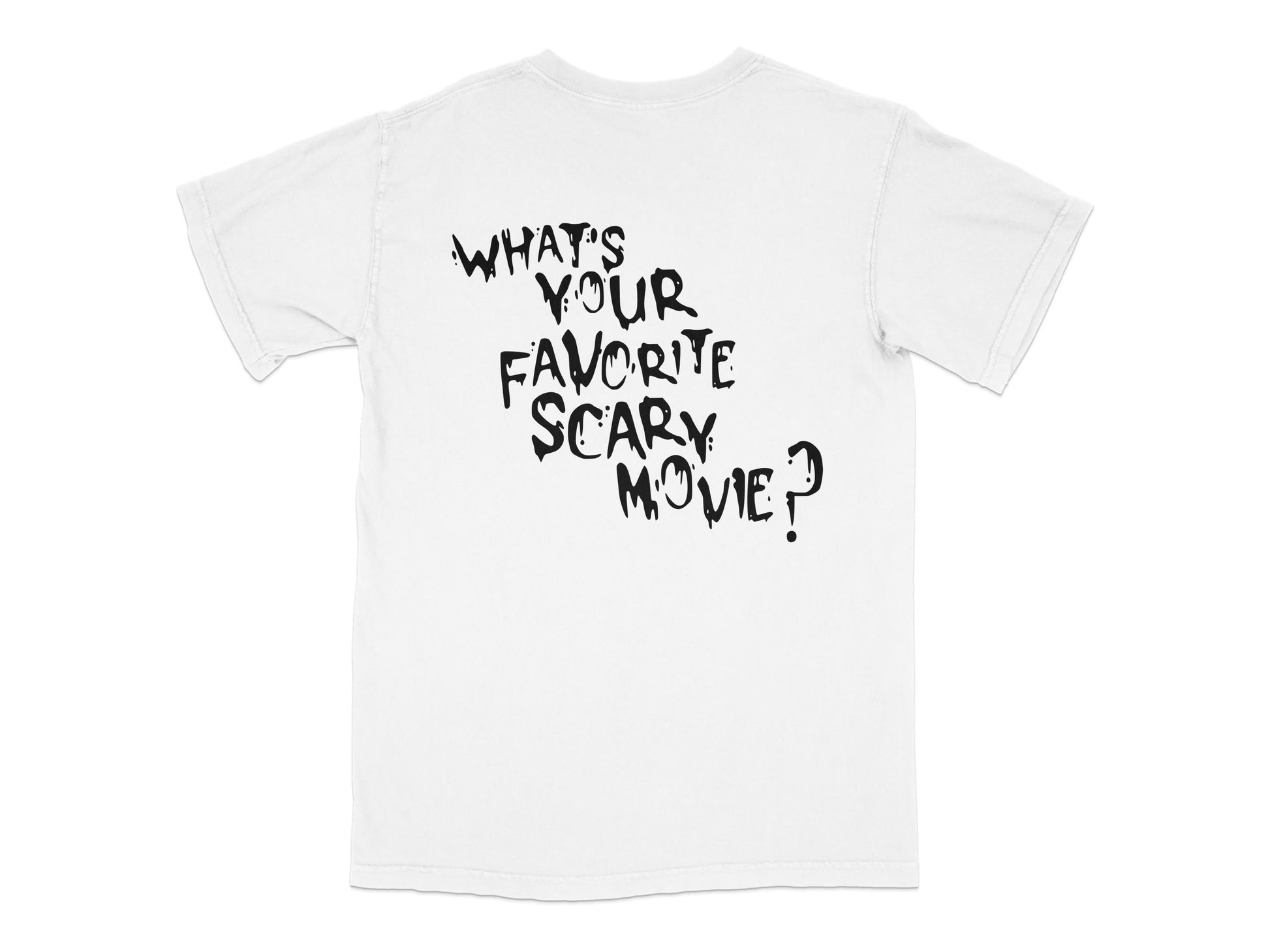 Men's White Graphic T-Shirt 'What's Your Favorite Scary Movie?' Casual Tee