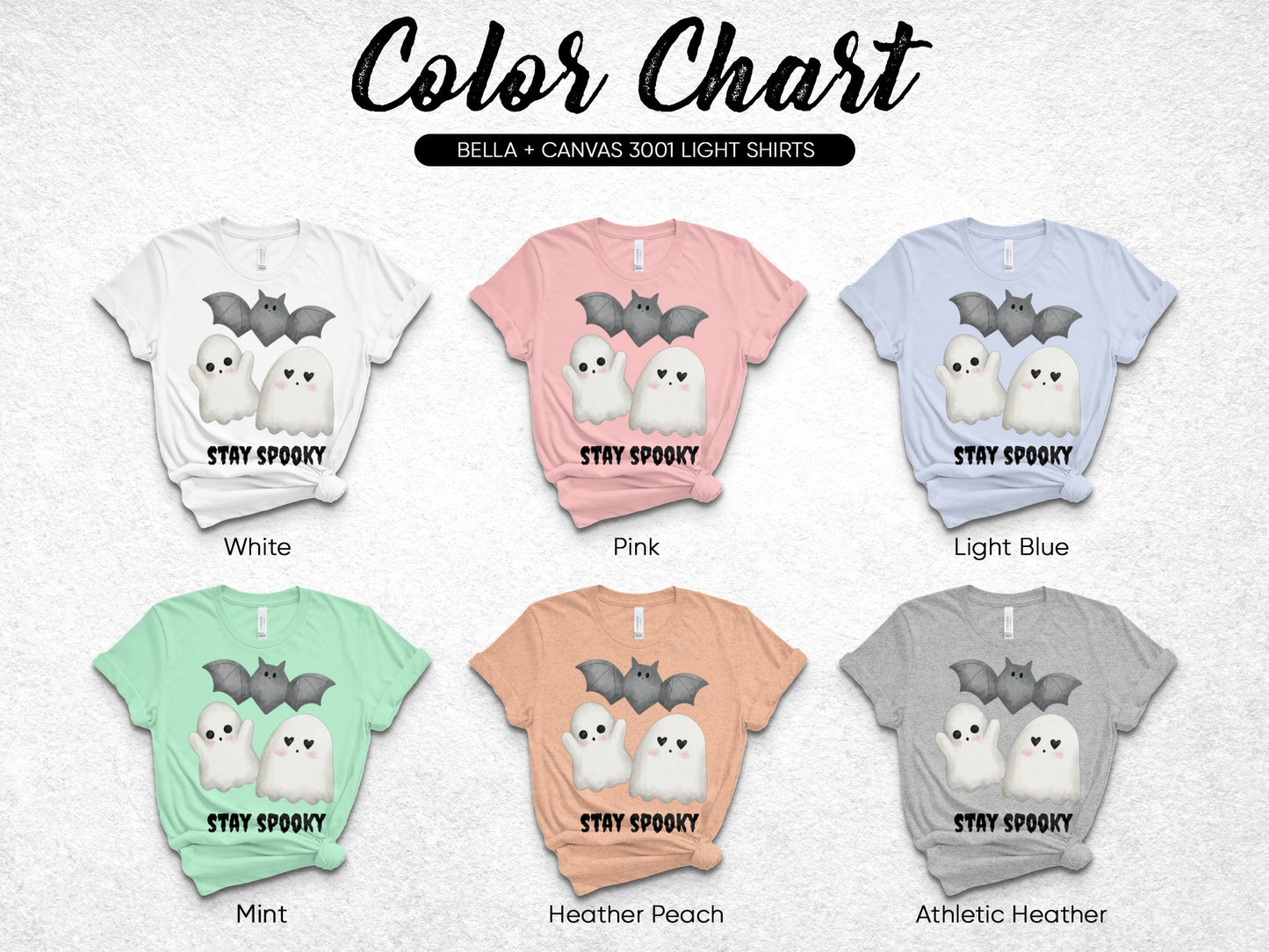 Halloween Stay Spooky T-Shirt, Cute Ghost Graphic Tee, Bella Canvas 3001, Various Colors Available