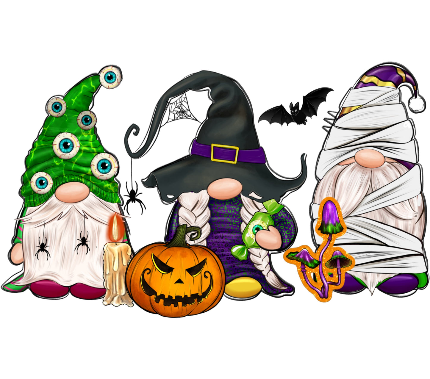 Halloween Gnome Clipart, Witch Gnome Digital Download, Pumpkin Bat Graphics, Spooky Cute Halloween Decor, Printable Art for DIY Crafts