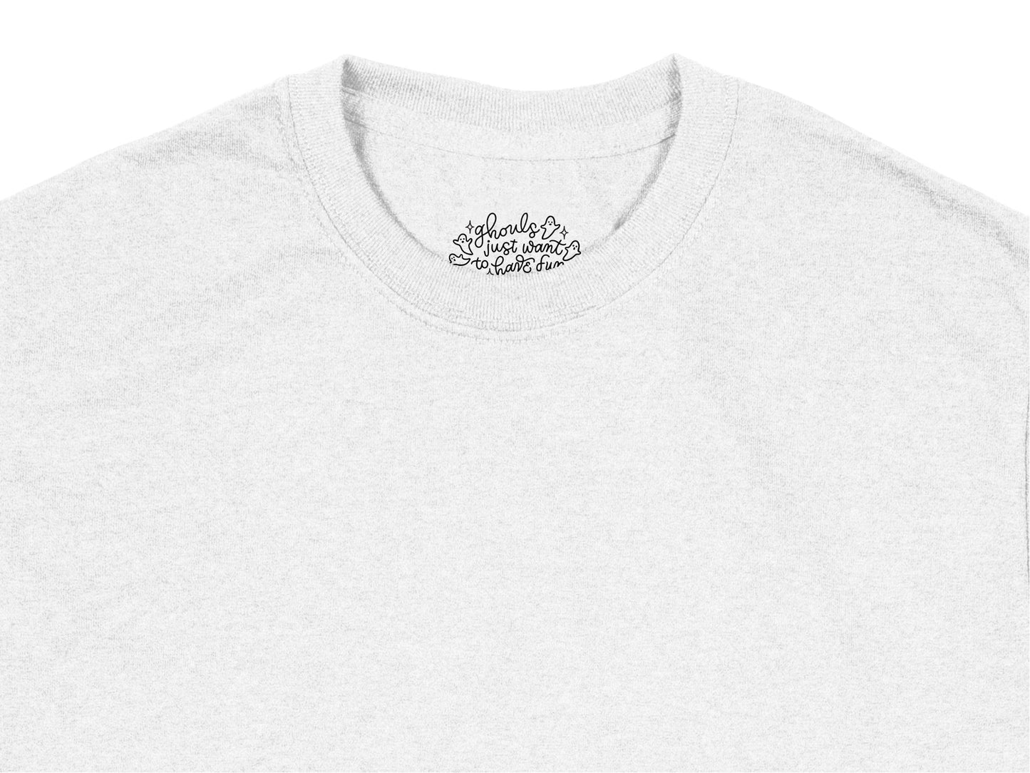 Minimalist White T-Shirt with Small Black Text Embroidery, Casual Unisex Crewneck Tee