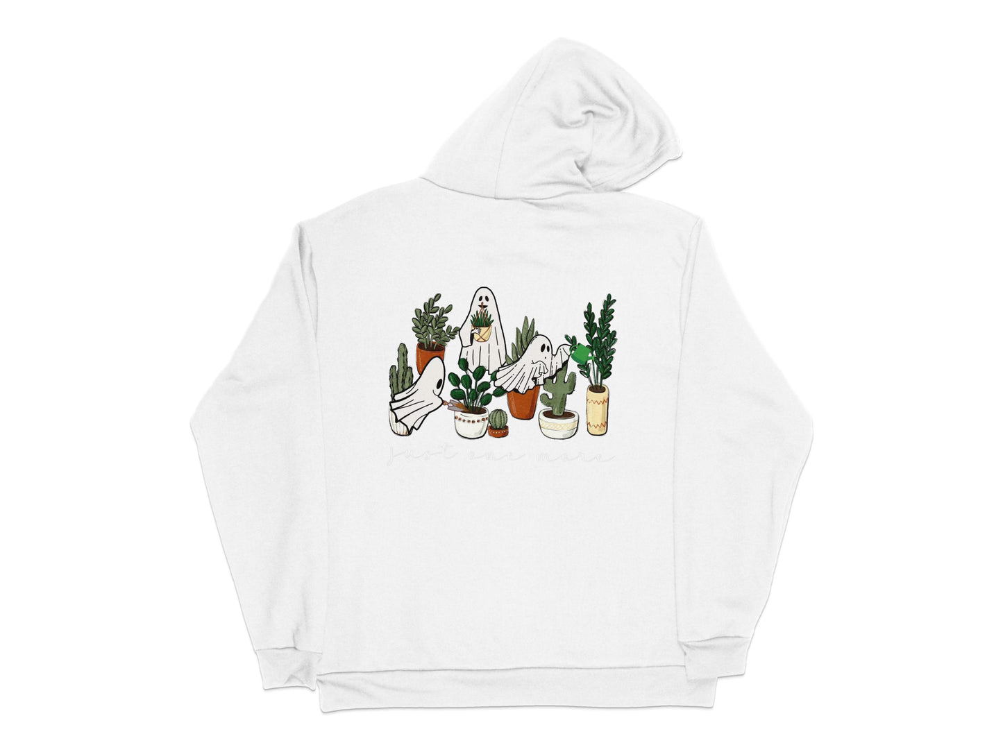 Plant Lover Hoodie, Cute Illustrated Potted Plants and Dog, Unisex White Sweatshirt, Casual Style Pullover