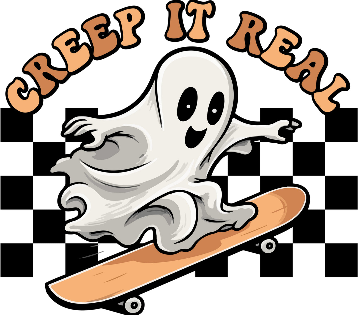 Creep It Real Ghost on Skateboard Halloween Graphic Tee Fun Spooky Apparel