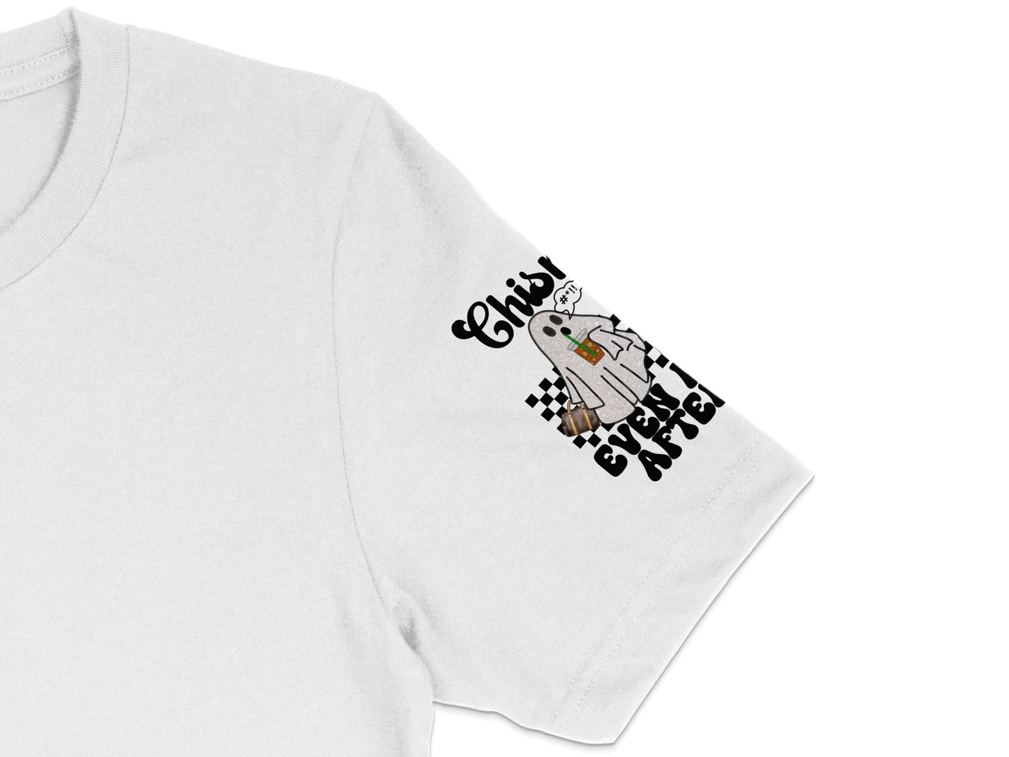 Cute Ghost Graphic T-Shirt, Funny Spooky Tee, Casual Halloween Shirt, Checkerboard Pattern, Unisex Clothing