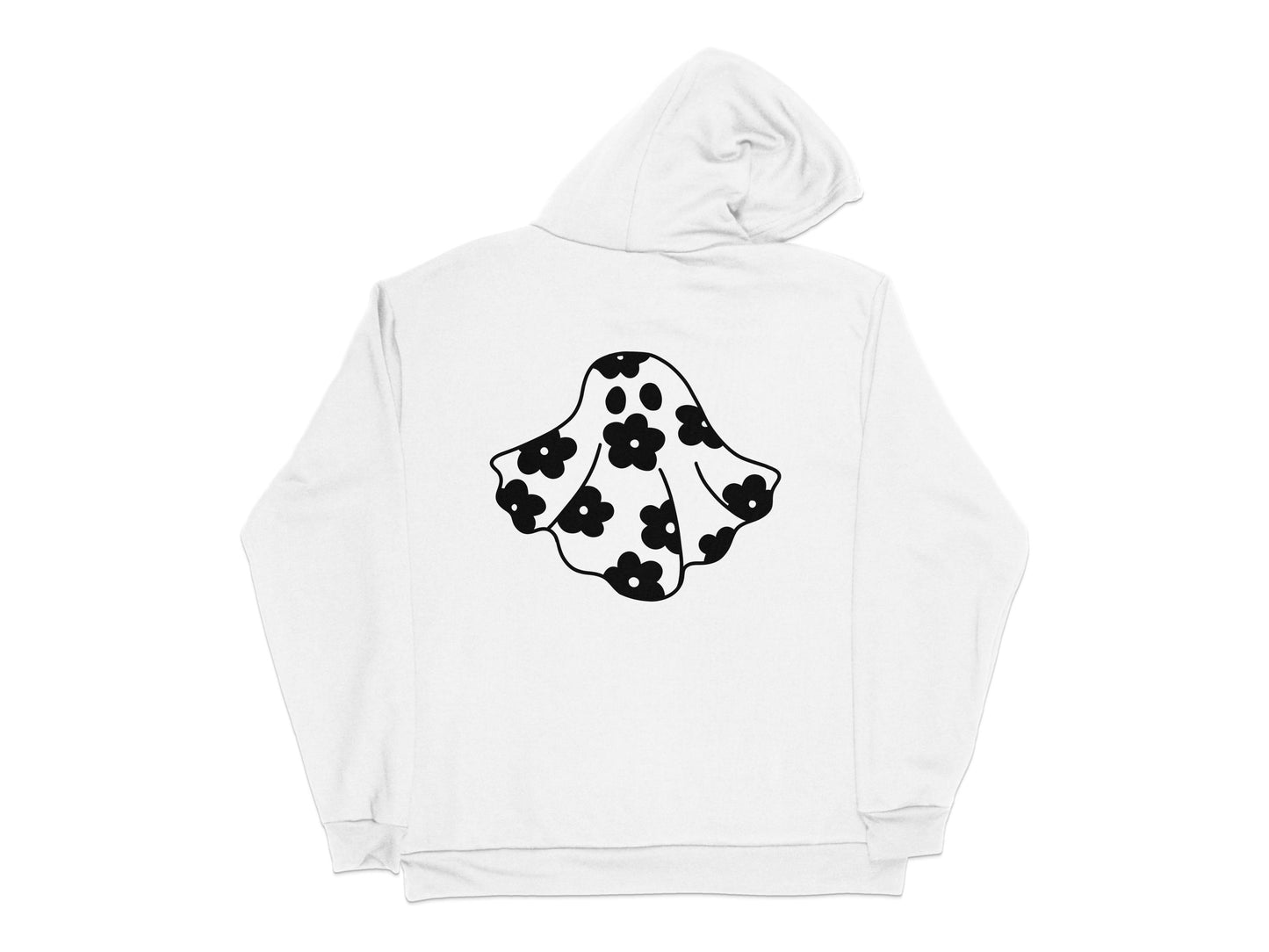 Black Ghost Graphic Print Hoodie, Unisex Spooky Casual Sweatshirt, Unique Ghost Art Pullover