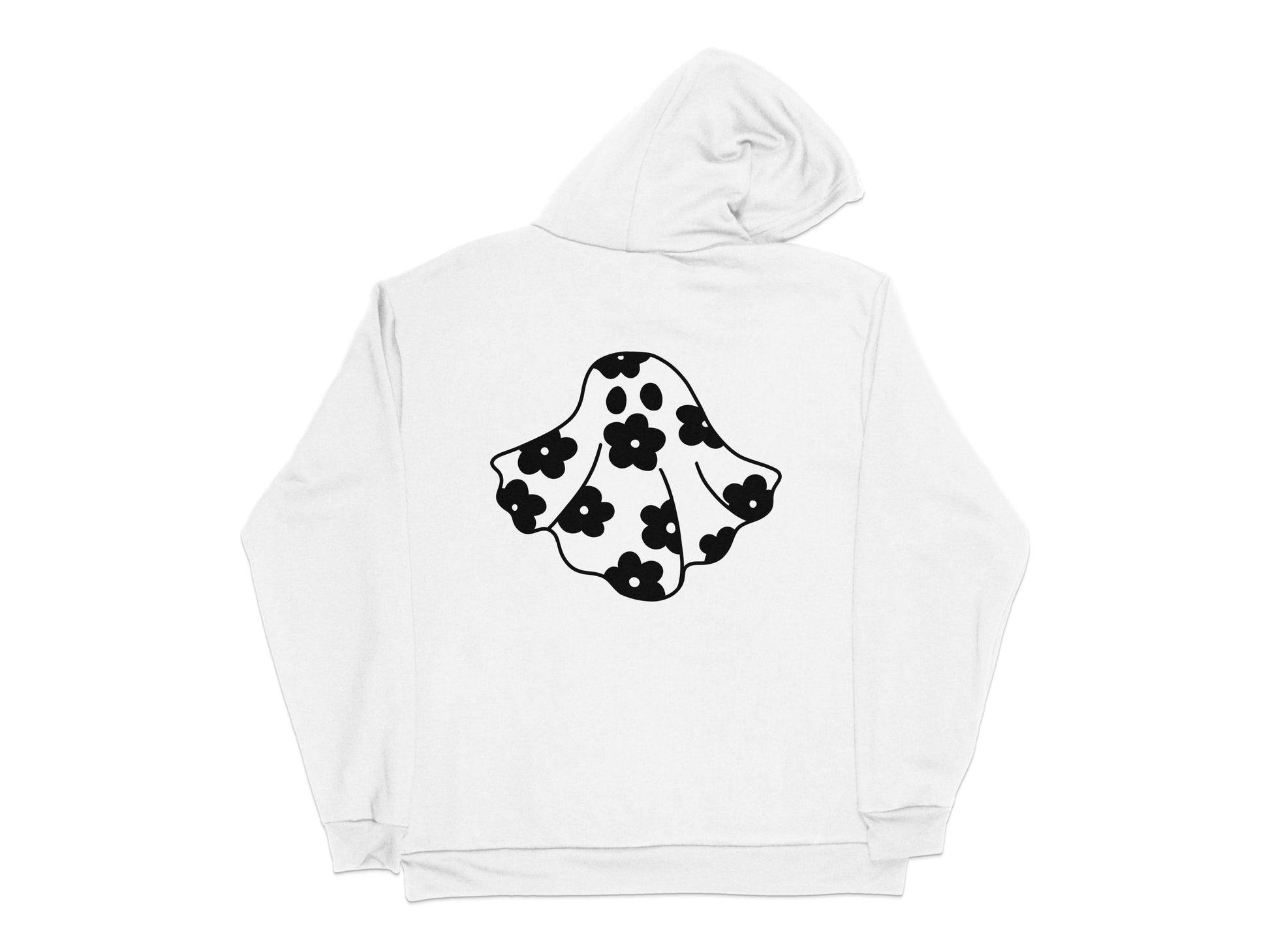 Black Ghost Graphic Print Hoodie, Unisex Spooky Casual Sweatshirt, Unique Ghost Art Pullover