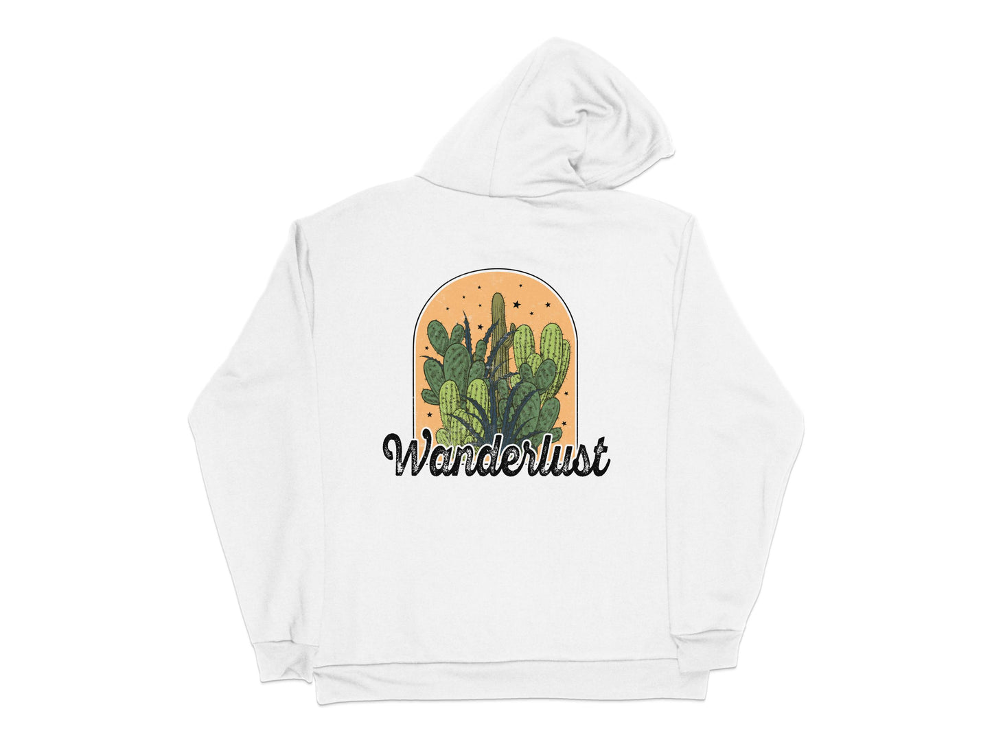 Wanderlust Cactus Print Hoodie, Unisex Casual Long Sleeve Pullover, Nature Adventure Graphic Sweatshirt