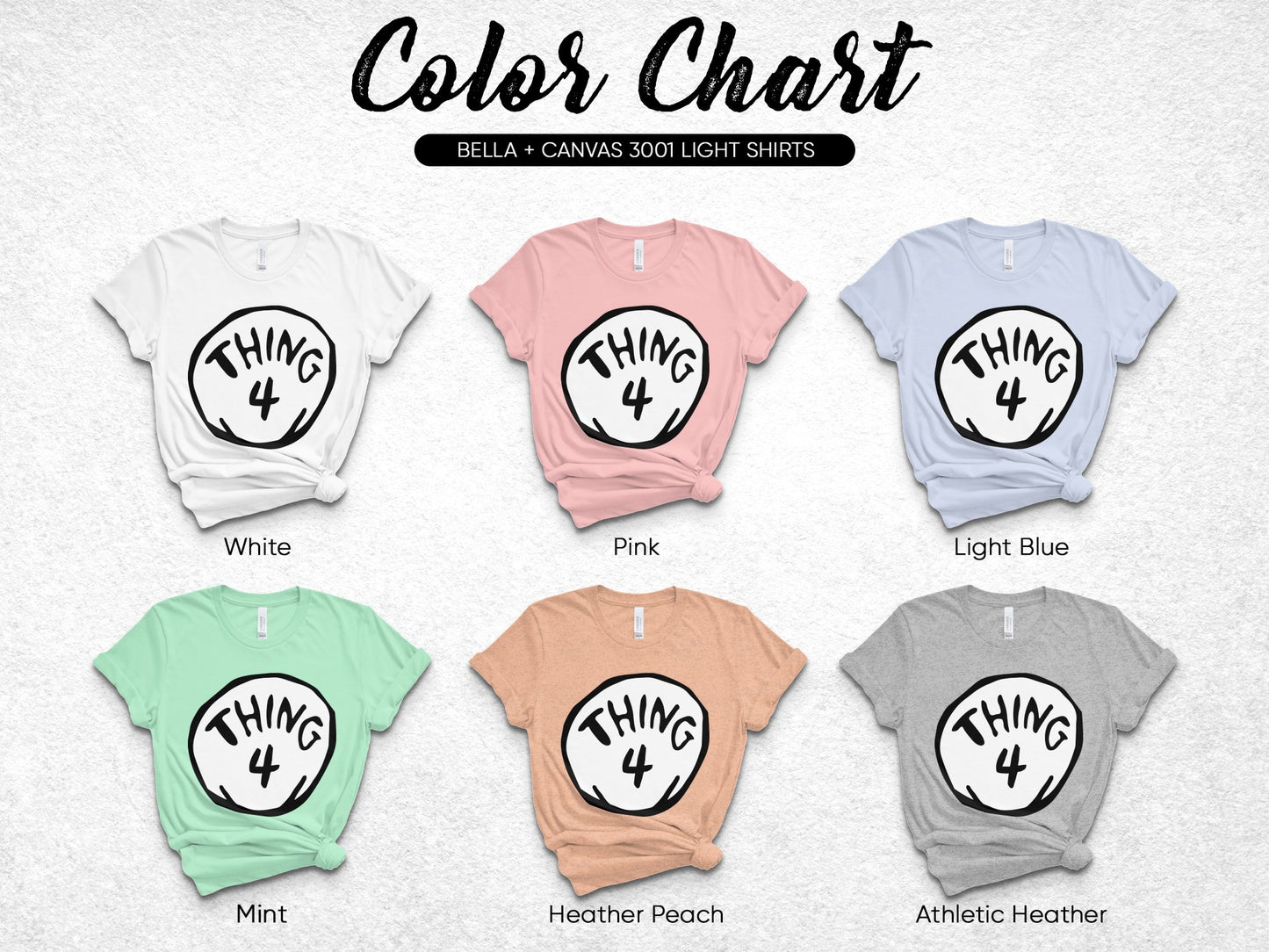 Thing 4 Graphic T-Shirt, Dr. Seuss Inspired Family Shirts, Available in White, Pink, Blue, Mint, Heather Peach