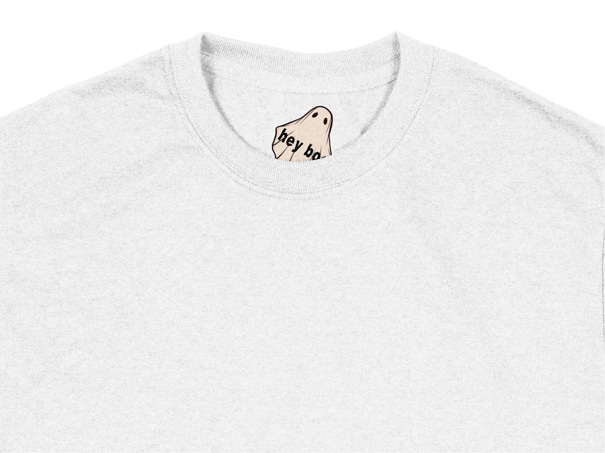 Cute Ghost Hey Boo Graphic T-Shirt, Trendy Minimalist Halloween Tee, Unisex White Casual Top