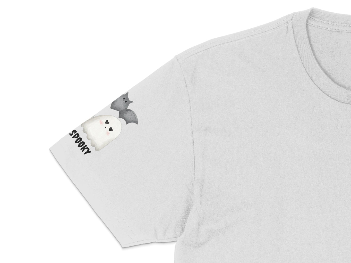 Cute Ghost T-Shirt, Spooky Themed Apparel, Halloween Cotton Tee, Fun Bat Design, Casual Comfort Fit, Soft Gray Top