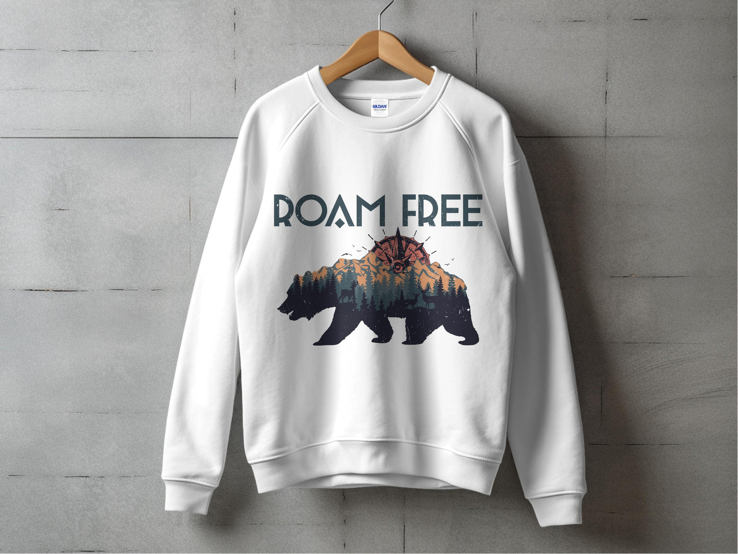 Roam Free Bear Graphic Sweatshirt, Adventure Wilderness Nature Pullover, Unisex Outdoor Hiking Apparel, Casual Cozy Top