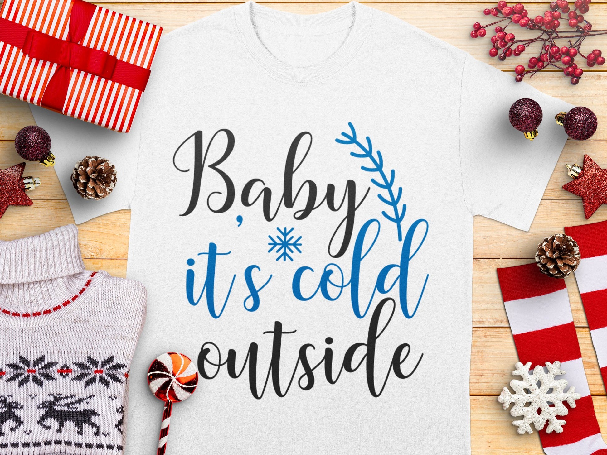 'Baby It's Cold Outside' Winter T-Shirt, Holiday Graphic Tee, Christmas Snowflakes Design, Unisex Casual Top