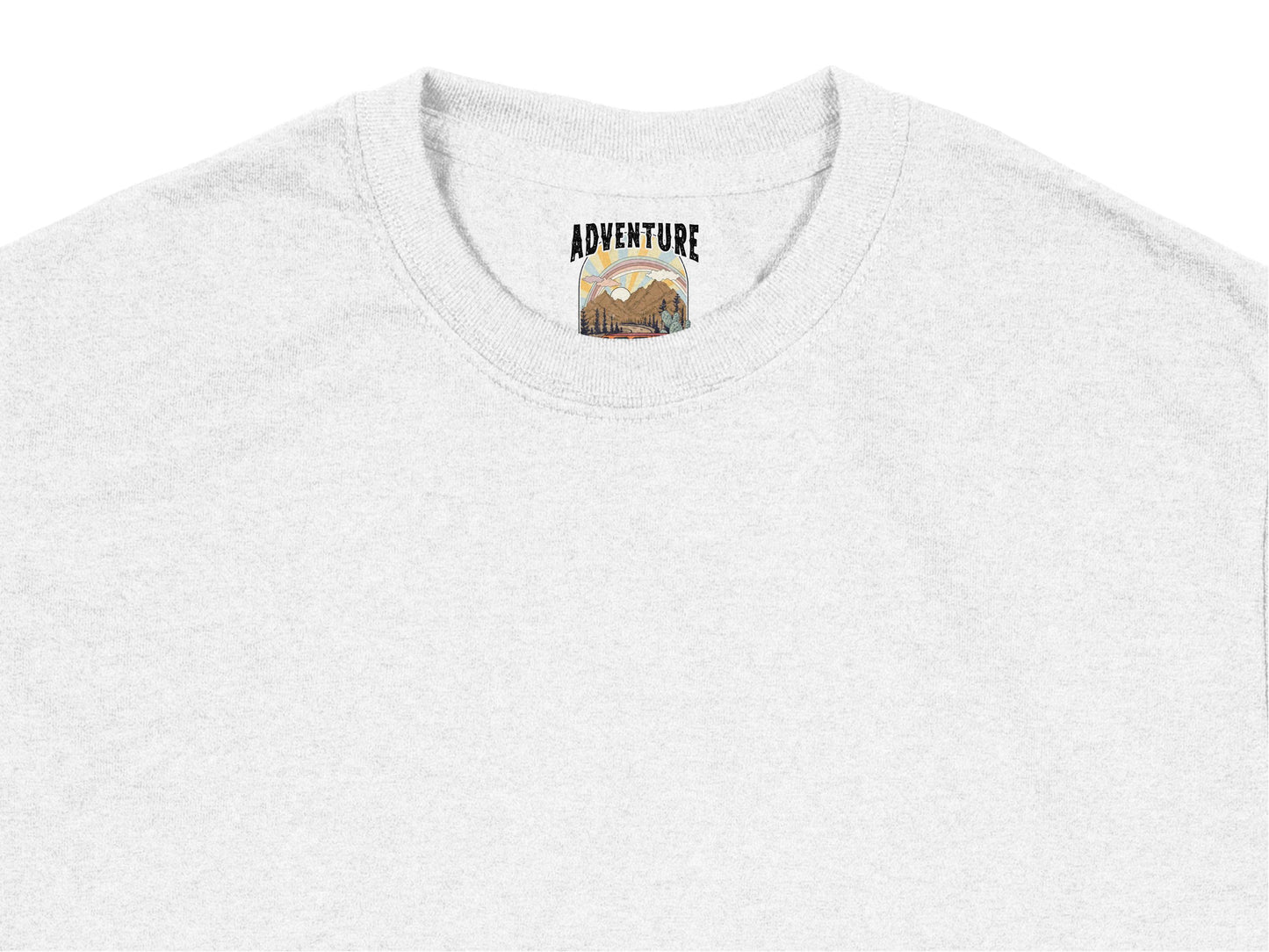 Adventure Graphic T-Shirt, Minimalist Nature Design, Gray Crewneck Tee, Unisex Casual Apparel