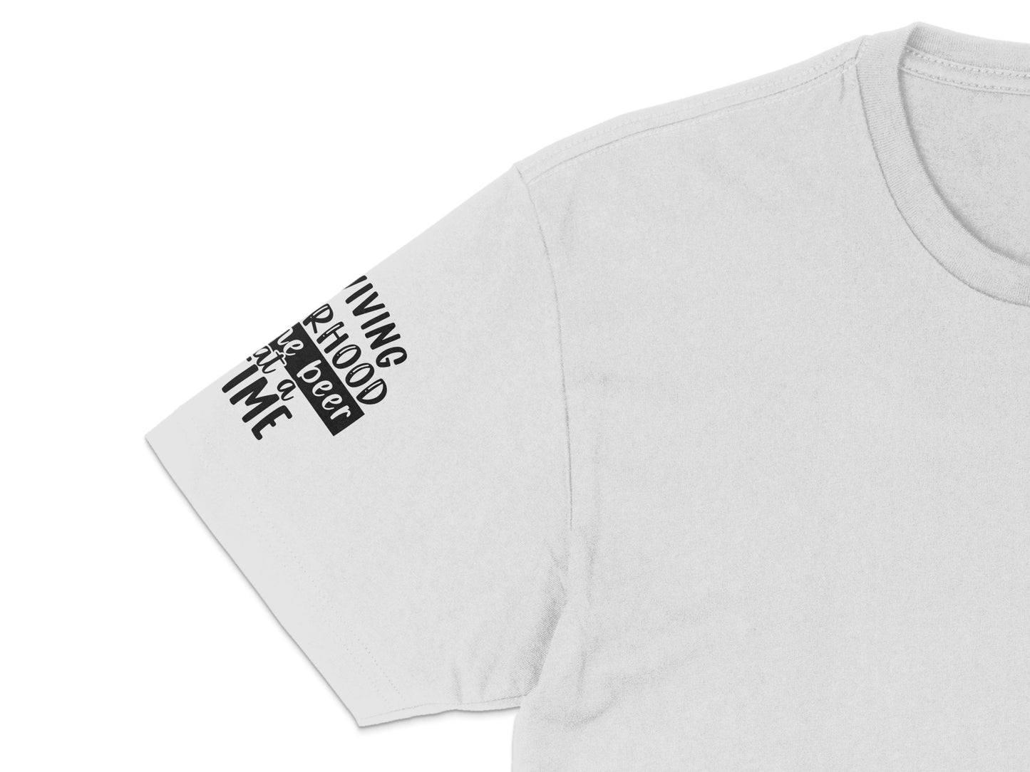 White T-Shirt with Black Text Design, Minimalist Typography, Unisex Casual Wear, Modern Street Style Shirt
