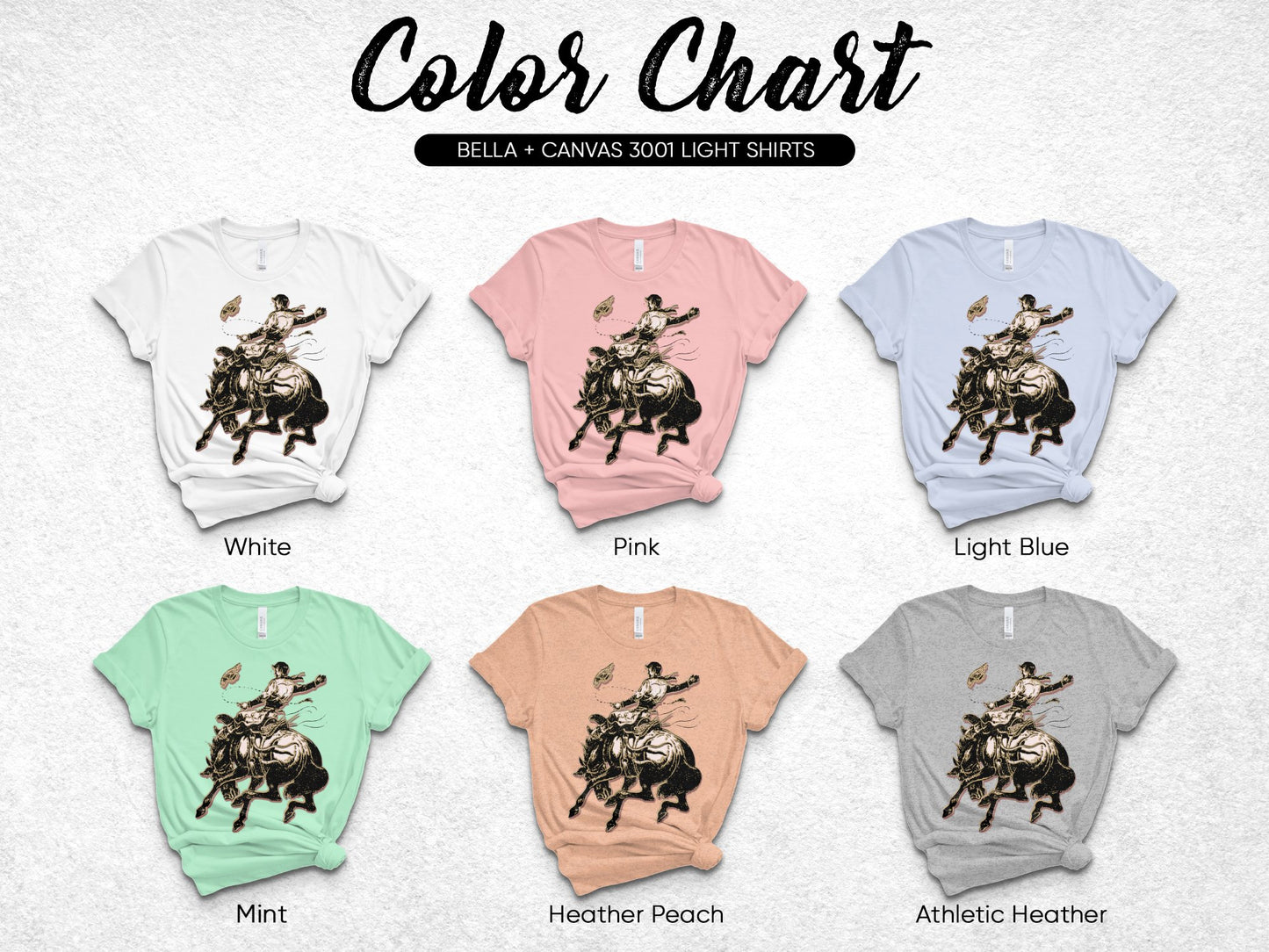 Colorful Bella Canvas 3001 T-Shirts with Unique Horse Print, Various Colors Available