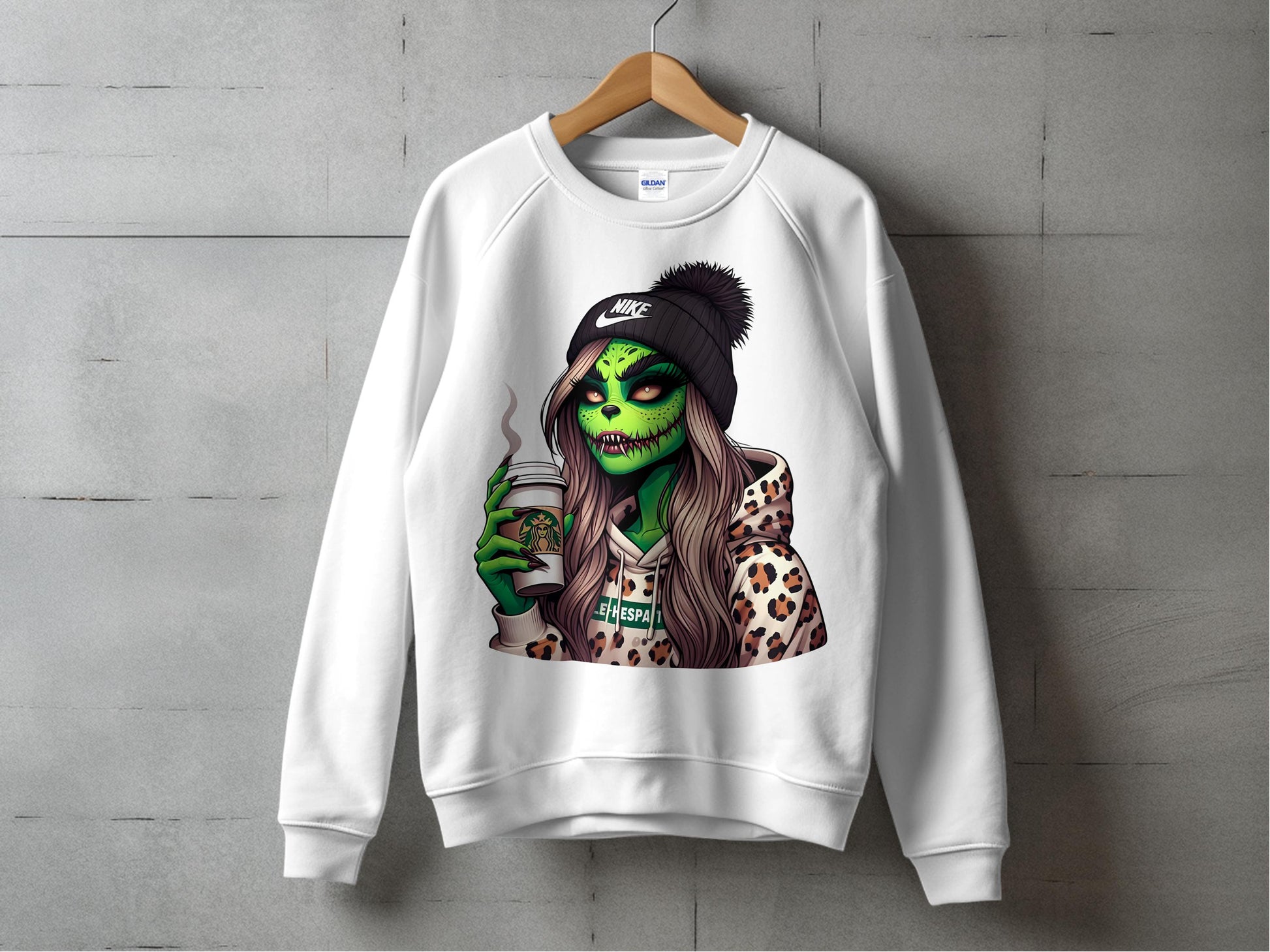 Zombie Girl Graphic Sweatshirt, Leopard Print Fashion, Cool Urban Winter Apparel, Unique Designer Sweater