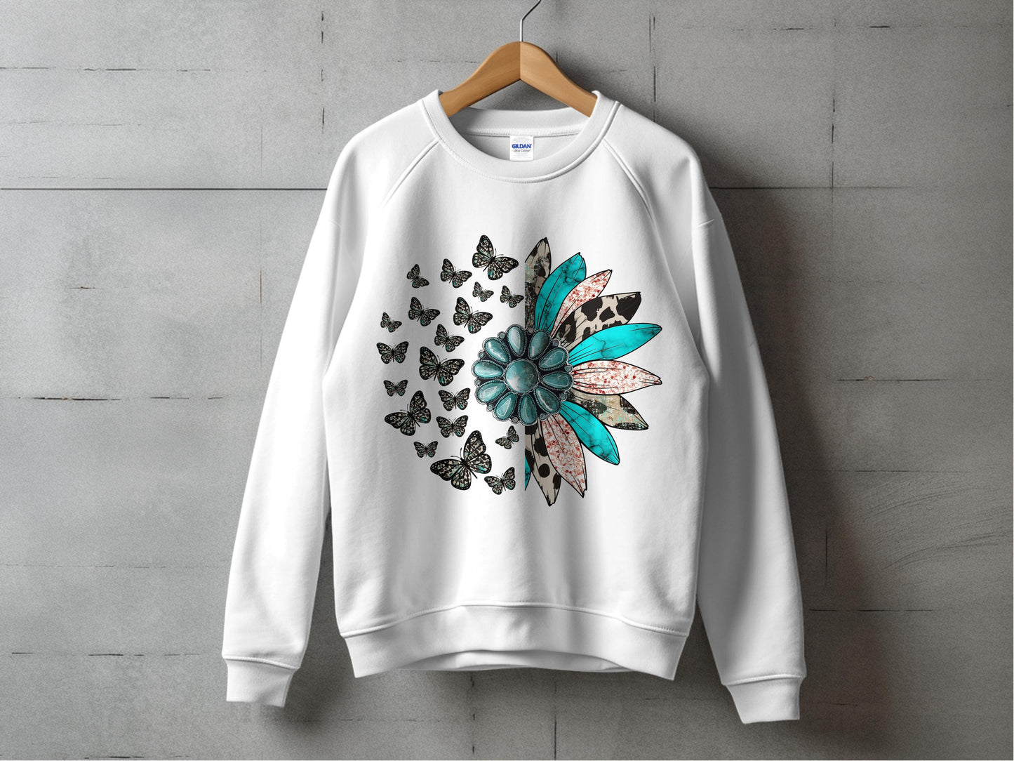 Floral and Butterfly Printed Sweatshirt, Women's Casual White Pullover Top, Trendy Graphic Sweater
