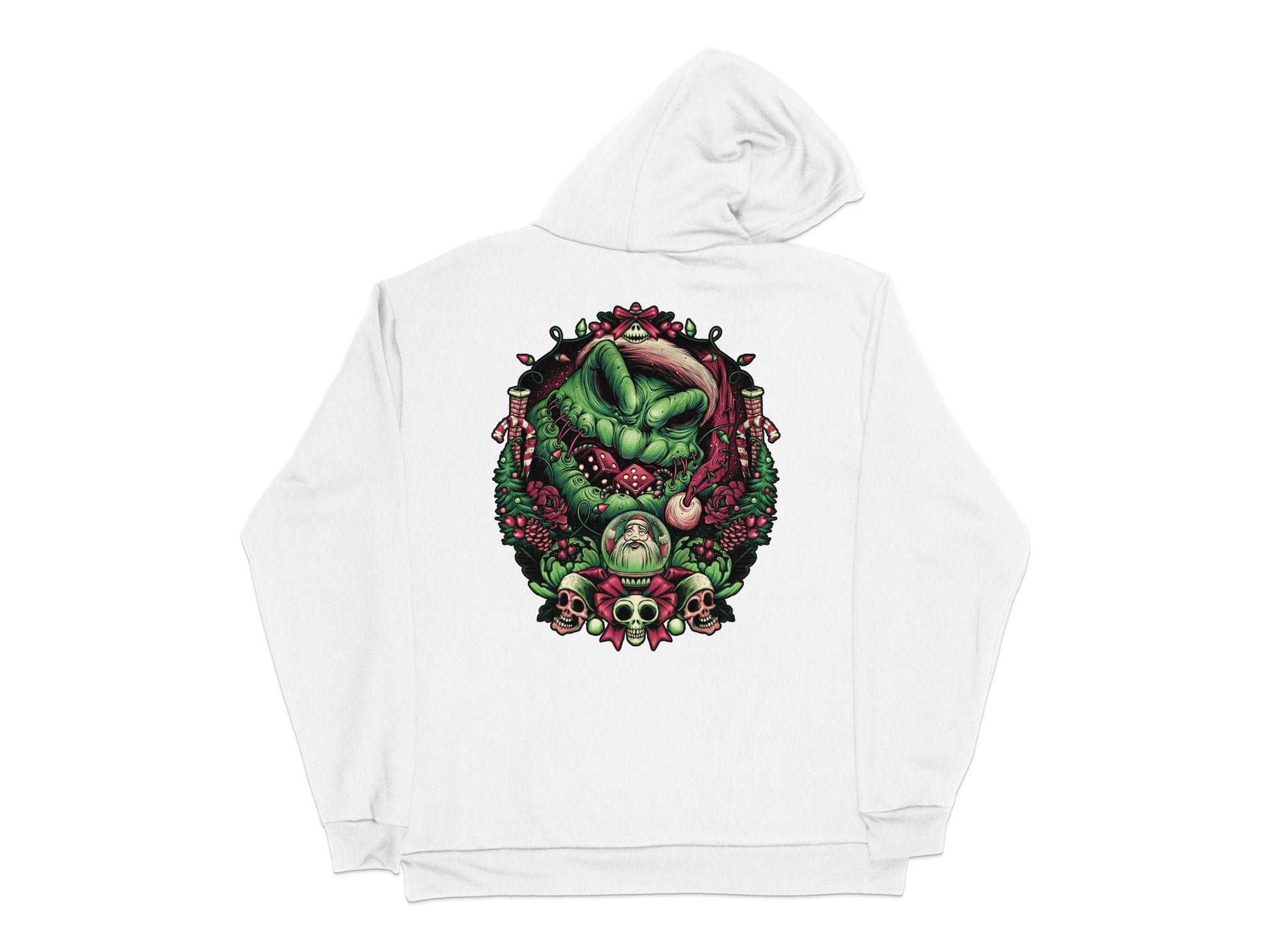Gothic Skull and Snake Hoodie, Unisex White Pullover with Dark Art Print, Trendy Streetwear Fashion, Unique Graphic Sweatshirt